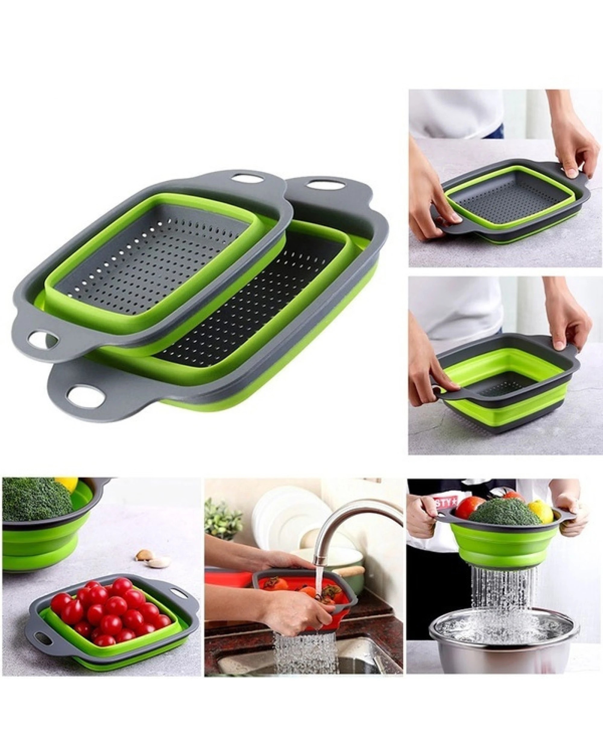5 BR Home Collapsible Silicone Draining Basket for Kitchen Storage of Fruits and Vegetables, 5 of 8