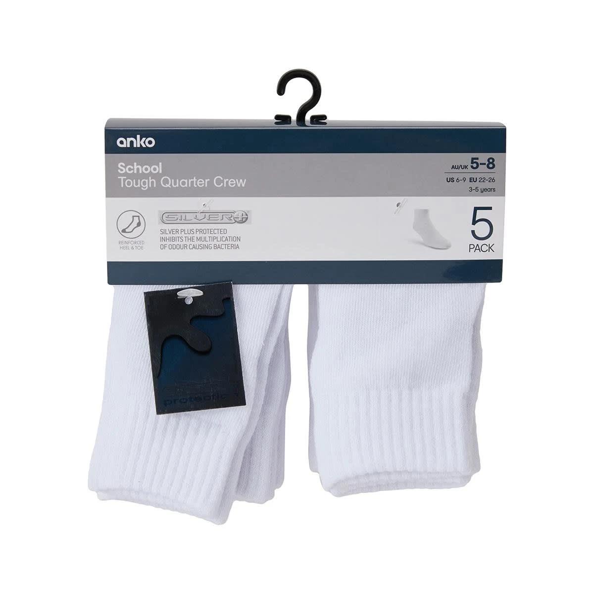 3 5 Pack Tough Quarter Crew Socks White, 3 of 3