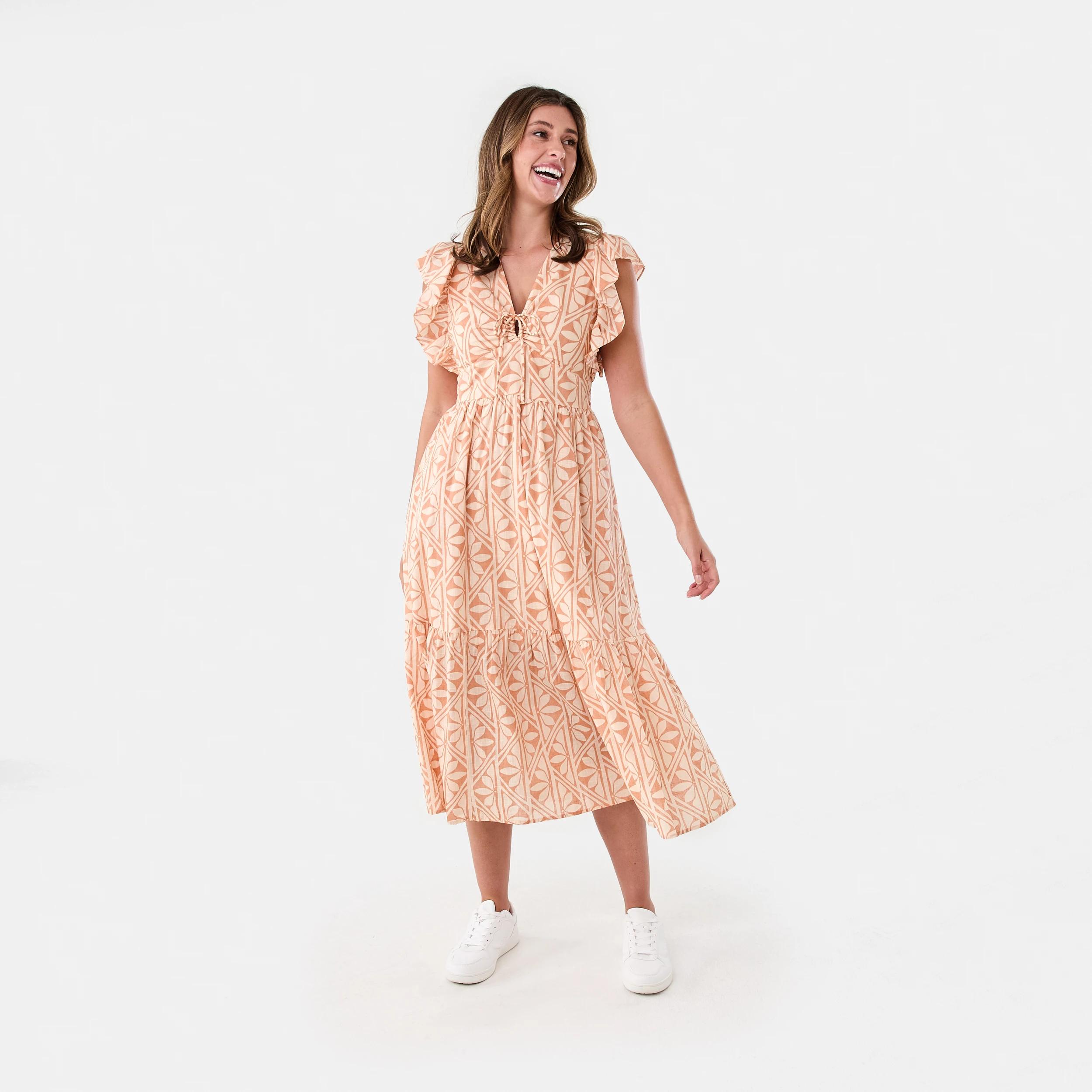 1 Sleeveless Flutter Tie Detail Midi Dress Flrl Tile, 1 of 8