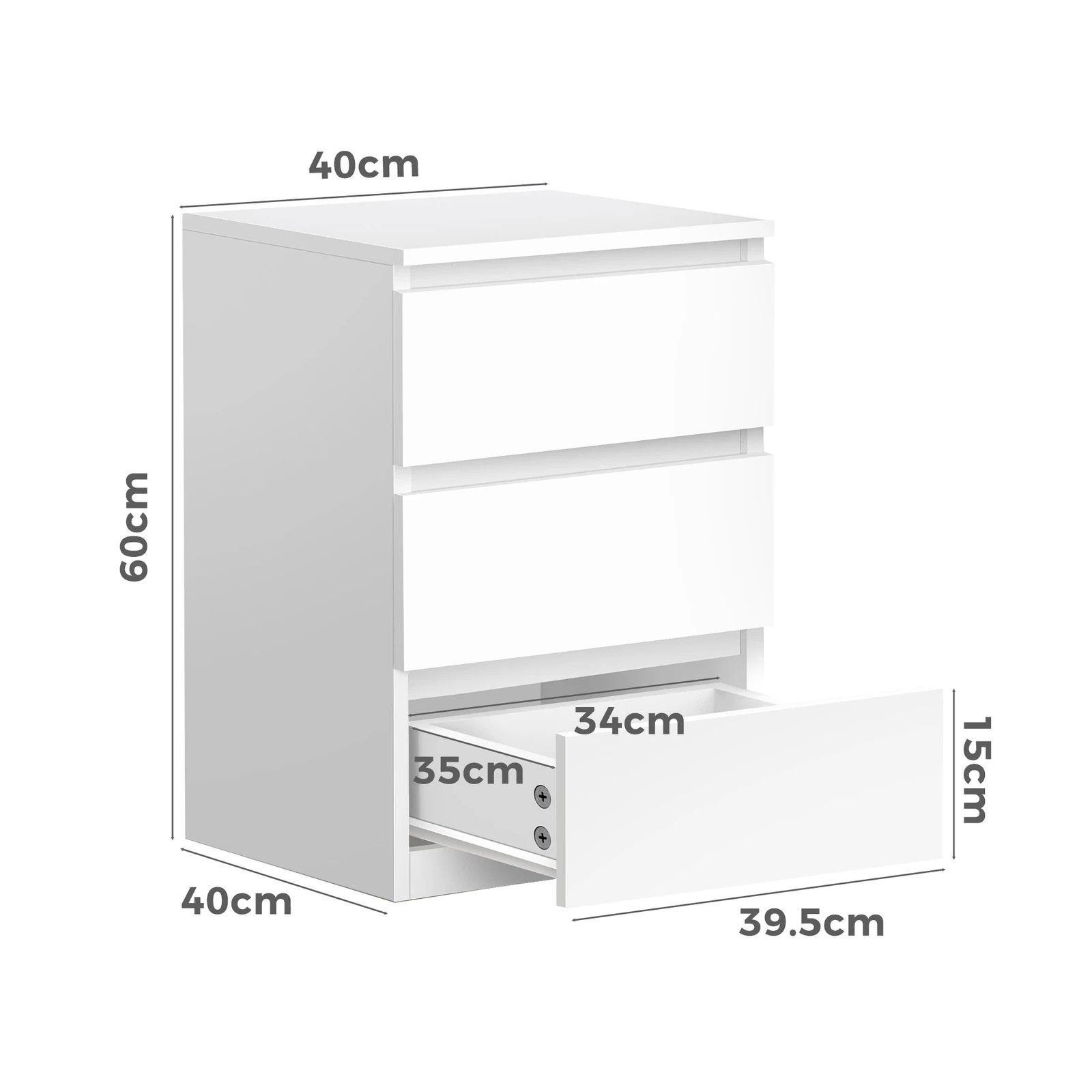 8 Alfordson 2x Bedside Table 3 Drawers - White, 8 of 10