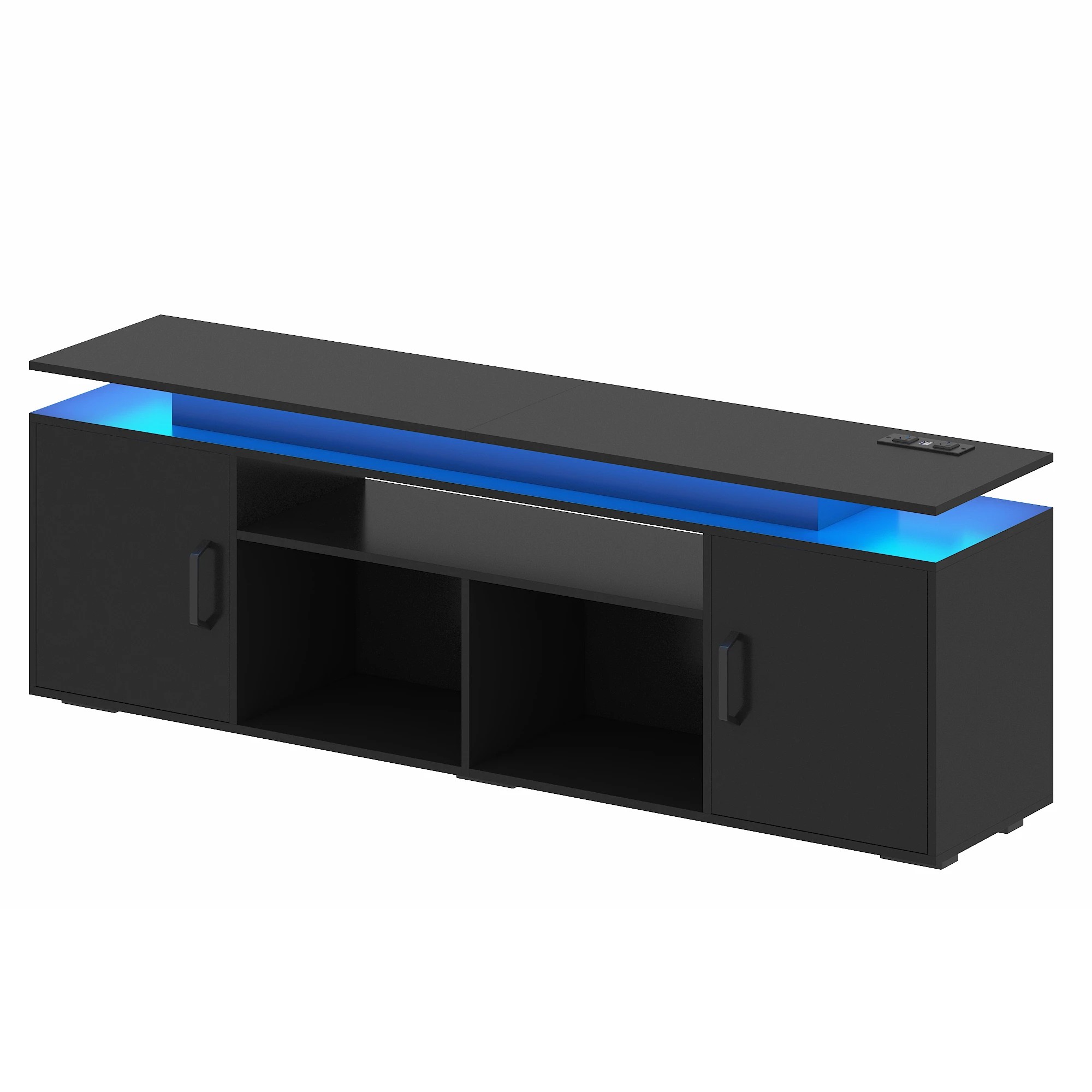 2 Advwin LED TV Cabinet 140cm Entertainment Center TV Stand Media Console Table Storage Cabinets - Black, 2 of 9