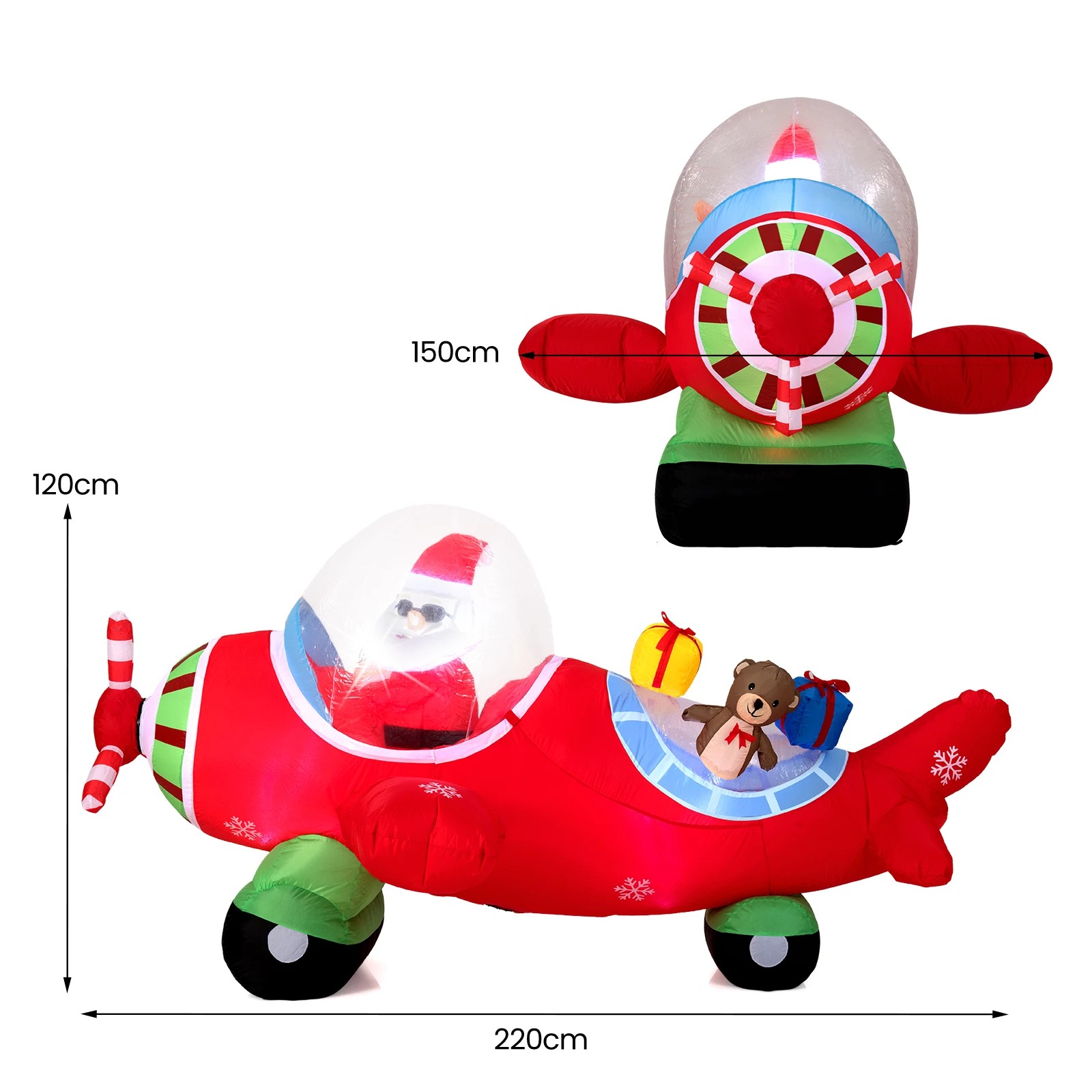 4 Costway 2.2M Christmas Inflatables Airplane Santa Claus & Bear w/Xmas Gift Boxes, 4 of 4