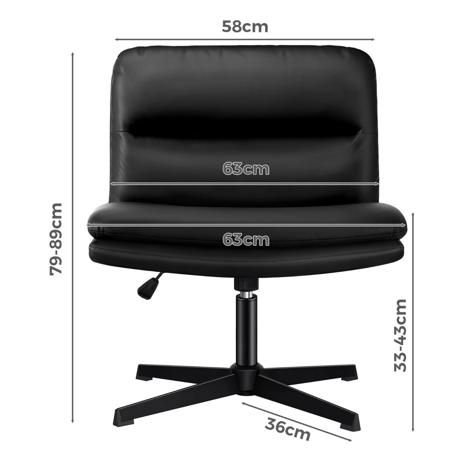 4 Alfordson Office Chair Computer Cross-legged Seat Work Ottoman PU Leather - Black, 4 of 10