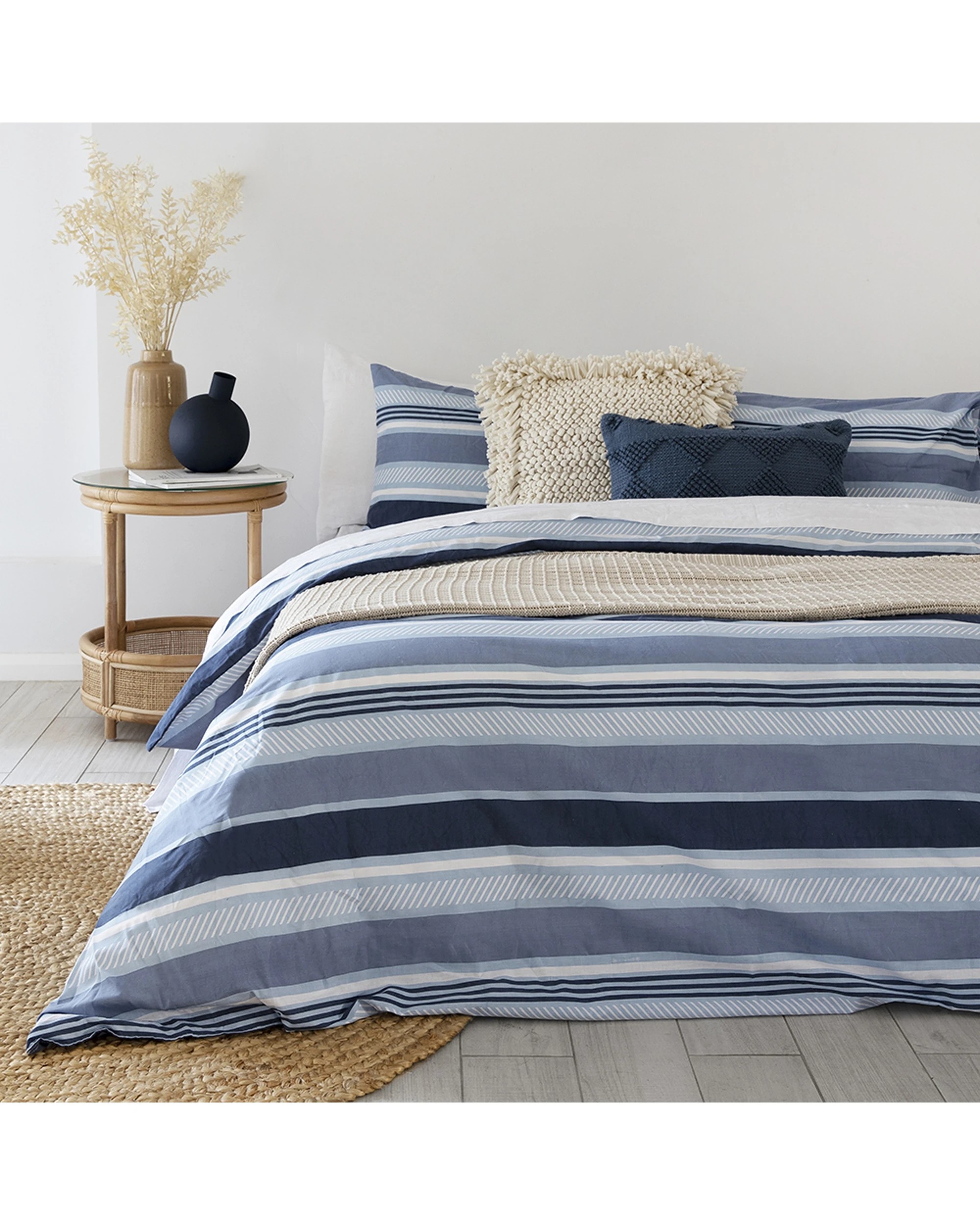 1 Bambury Indiana Quilt Cover Set Soft Woven - Blue, 1 of 3