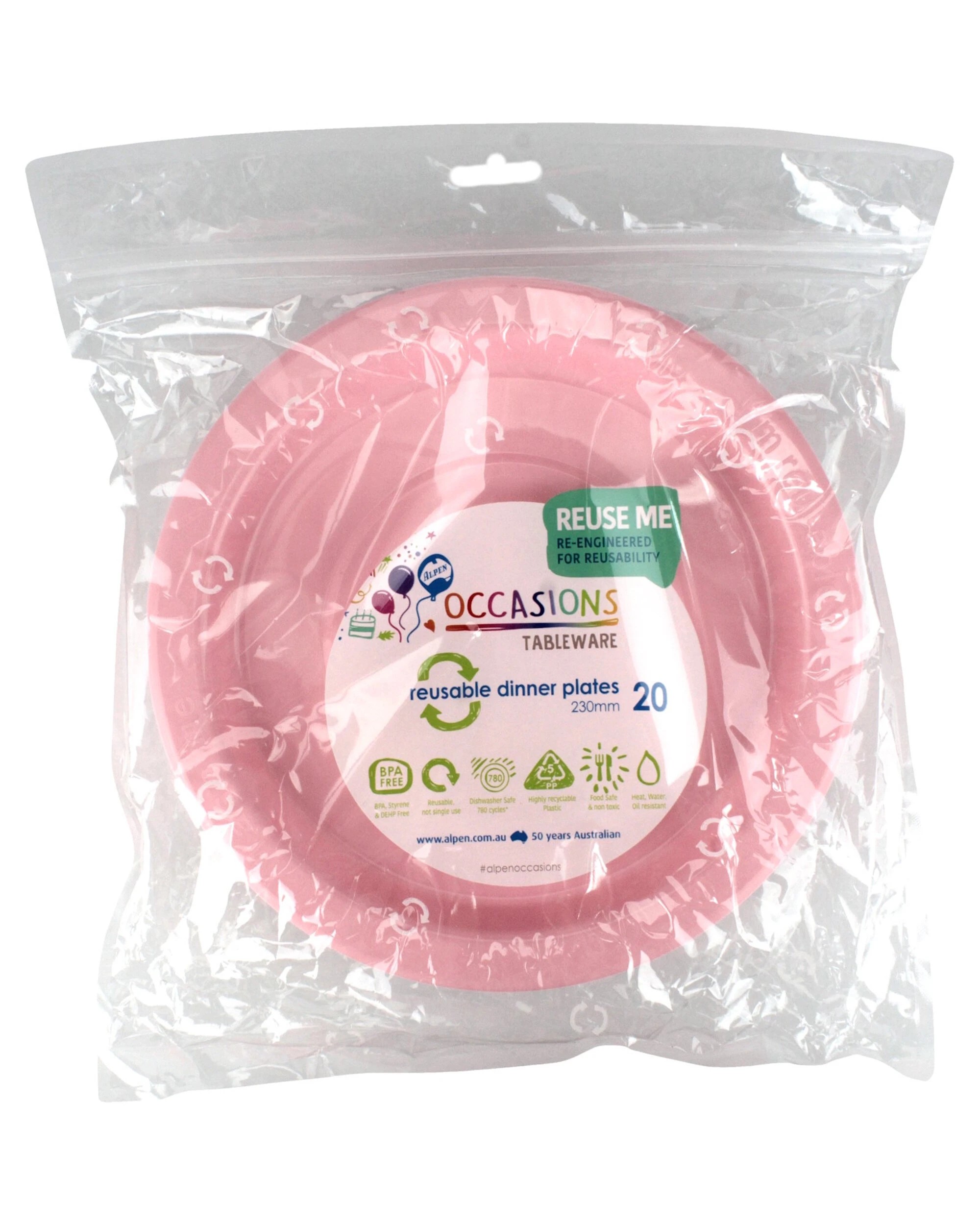 2 Alpen 23cm Reusable Plates Pack of 20 - Light Carnation Pink, 2 of 3