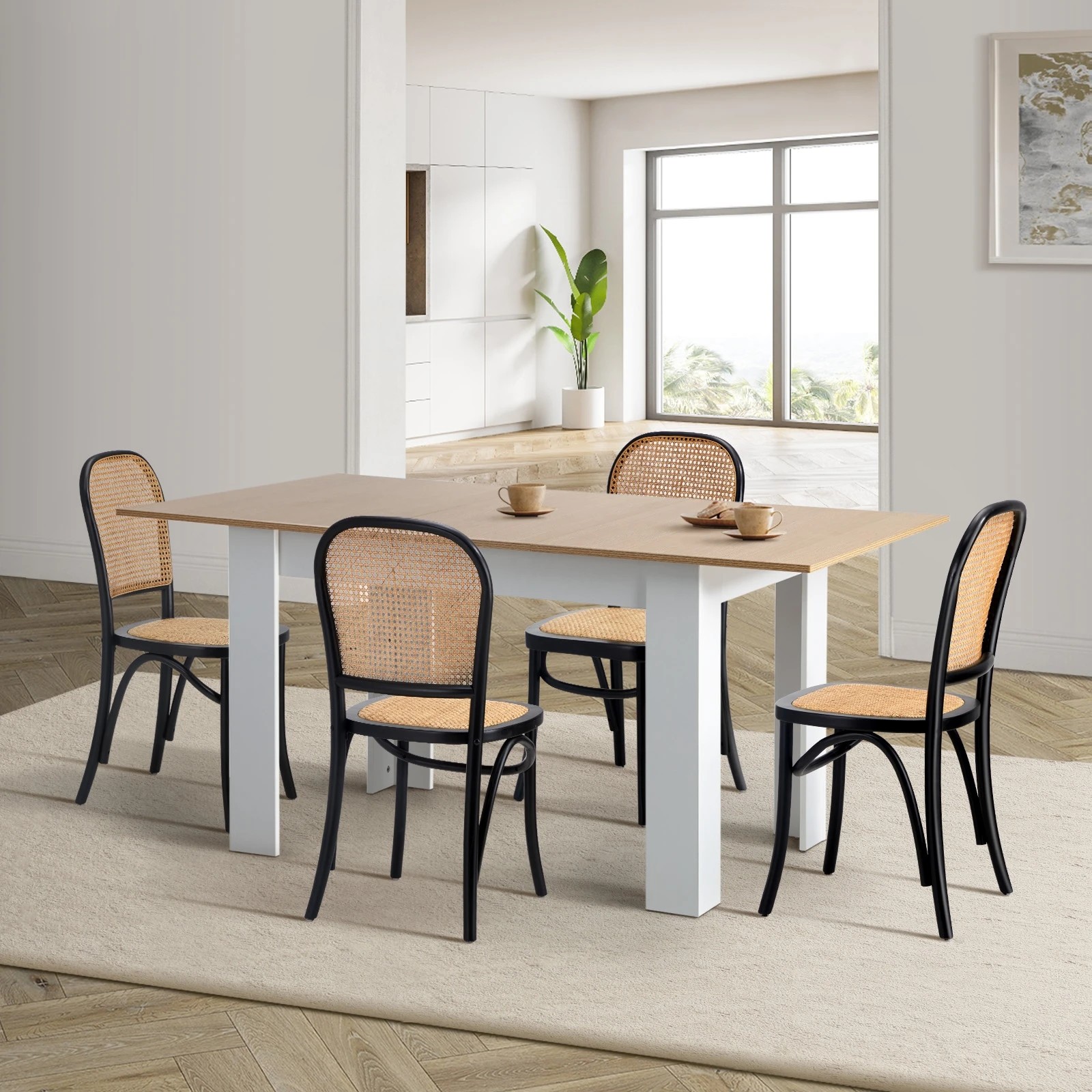 3 Oikiture 160cm Extendable Dining Table with 4PCS Dining Chairs Rattan - Multi, 3 of 9