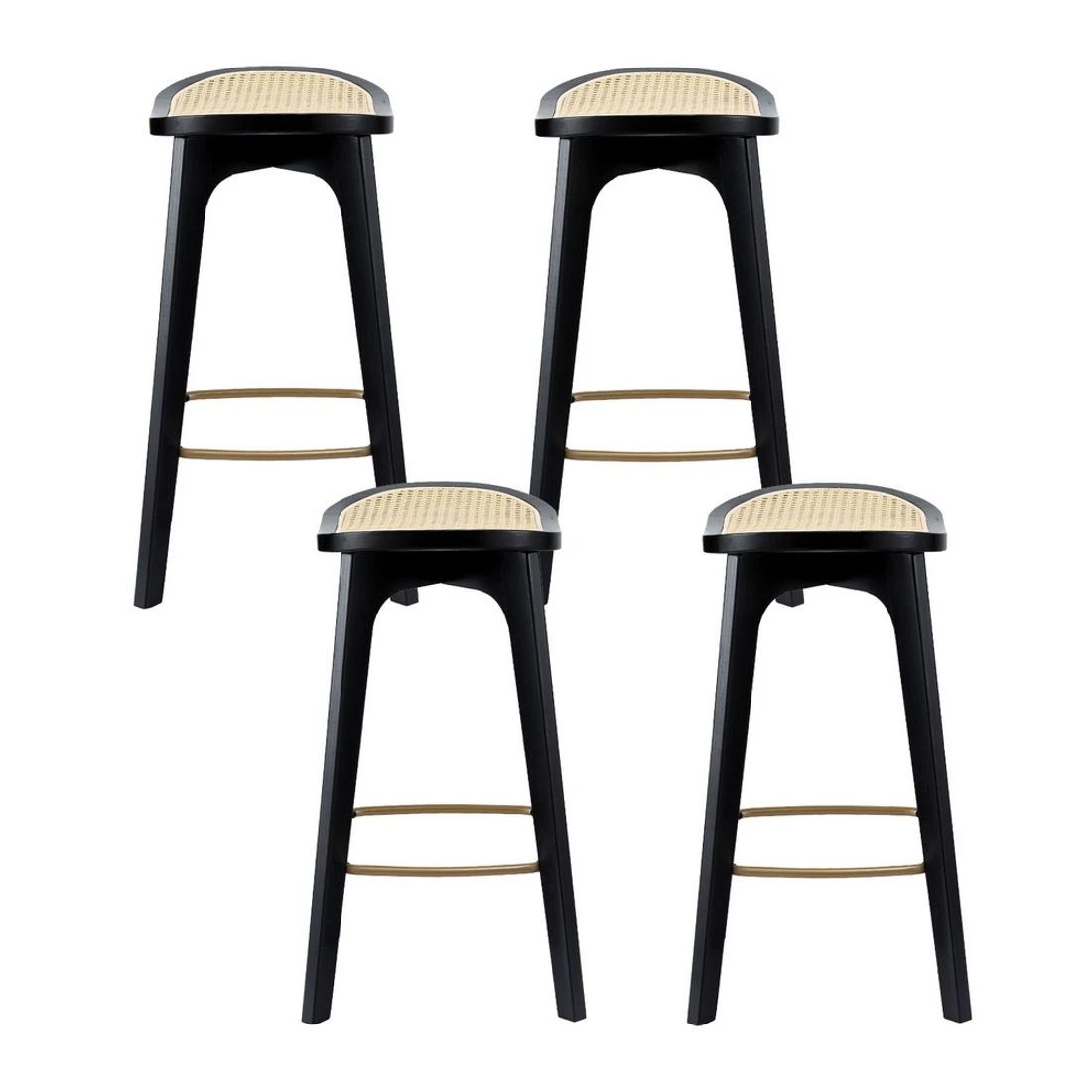 3 Artiss 4x Bar Stools Rattan Counter Kitchen Dinning Chair Bamboo Saddle - Black, 3 of 7