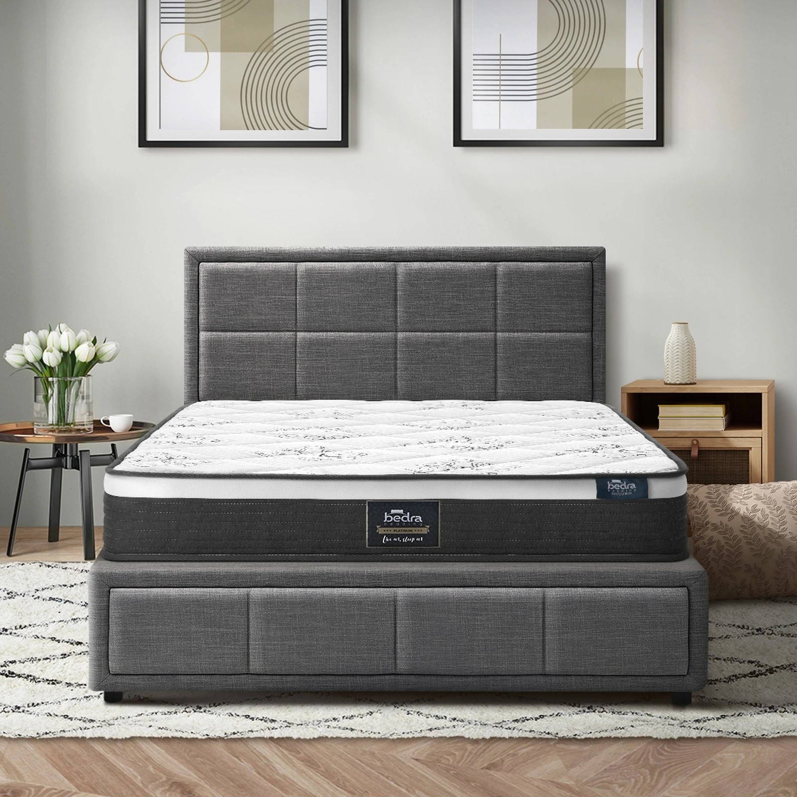6 Oikiture Bed Frame King Single Size Gas Lift Storage With Mattress Set BOSS - Grey, 6 of 8