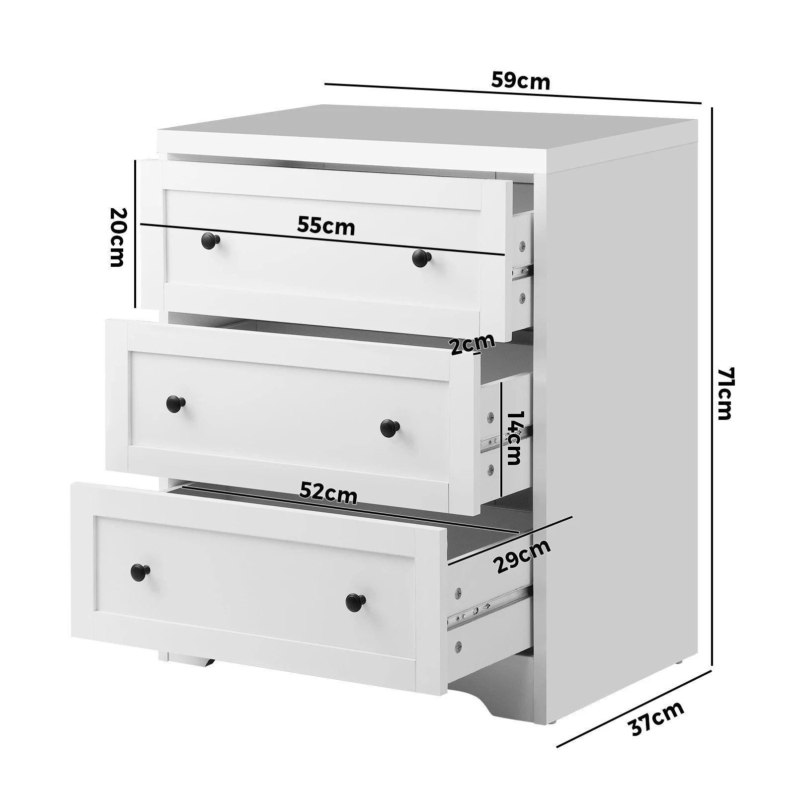 8 Oikiture Chest of Drawers 3 Drawers Tallboy Storage Cabinet - White, 8 of 8