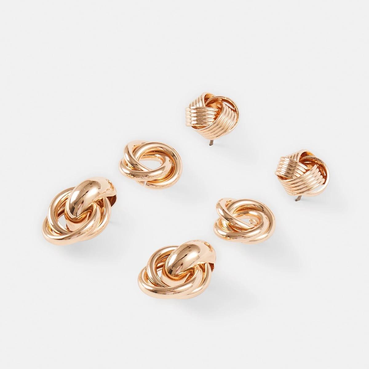 2 3 Pack Statement Stud Earrings Gold, 2 of 5
