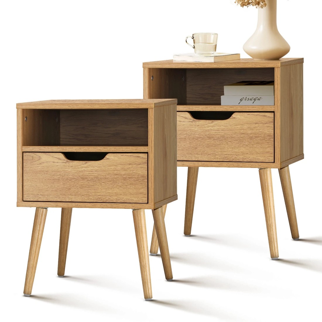 3 Oikiture Bedside Tables Set of 2 Side Table Nightstand Bedroom Cabinet - Natural, 3 of 4