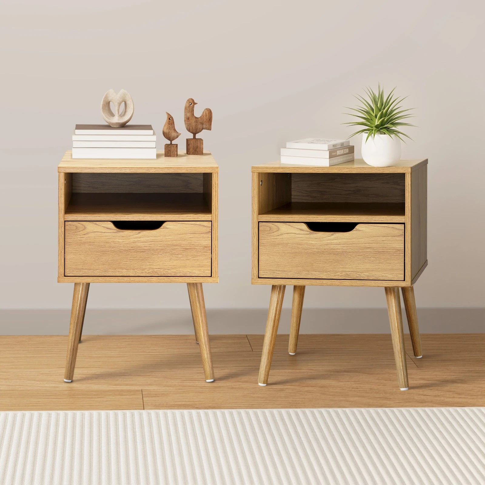 3 Oikiture Bedside Tables Set of 2 Side Table Nightstand Bedroom Cabinet - Natural, 3 of 4