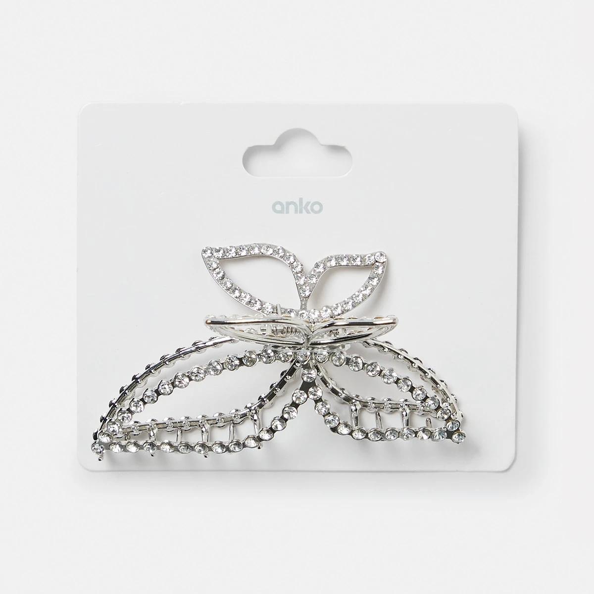 5 Silver Tone Diamante Butterfly Claw Hair Clip Silver, 5 of 5