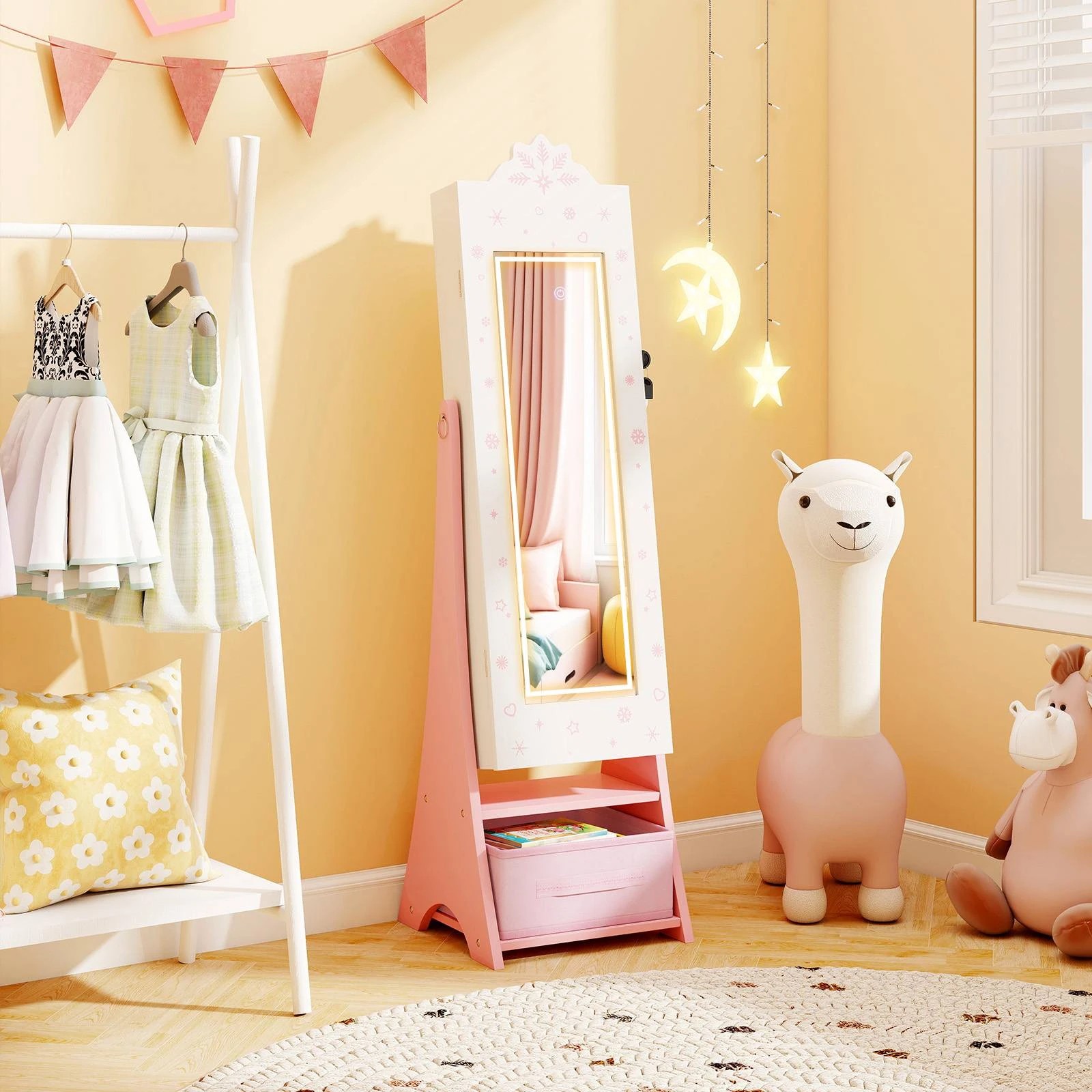 2 Costway Mirror Cabinet Jewelry Armoire Princess Storage - White, 2 of 3