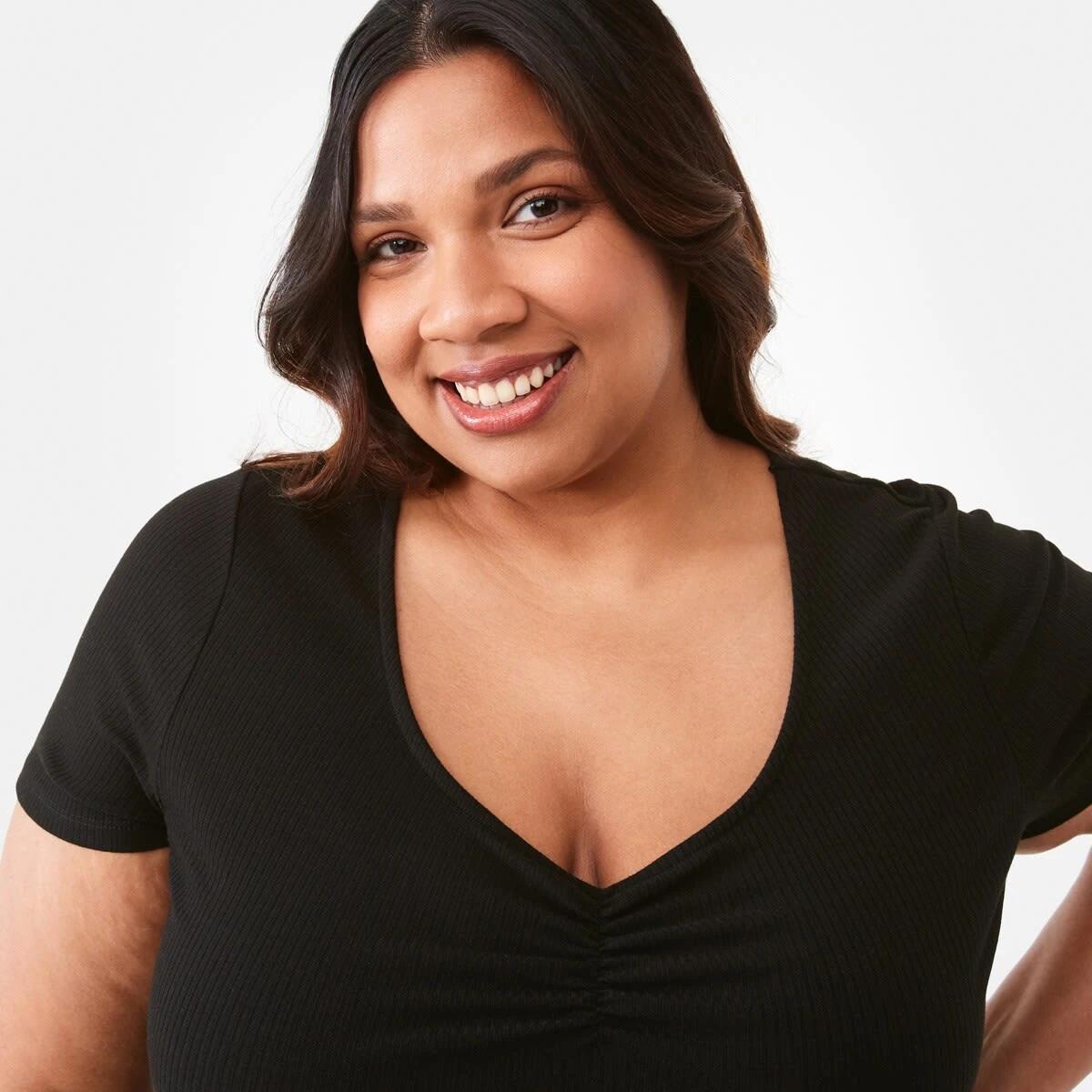 4 Curve Short Sleeve Ruch Top Black, 4 of 6