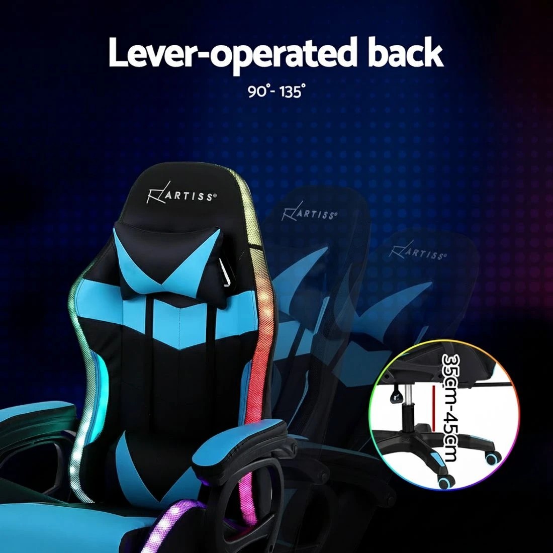 7 Artiss Gaming Office Chair 12 RGB LED Massage Computer Work Seat Footrest Cyan - Multi, 7 of 7