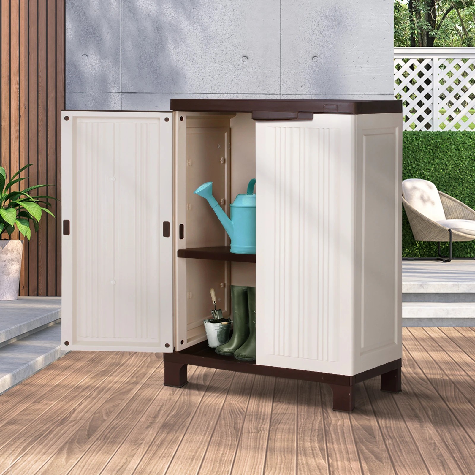 3 Livsip Outdoor Storage Cabinet Box Garden Garage Cupboard Adjustable Lockable - Beige, 3 of 7