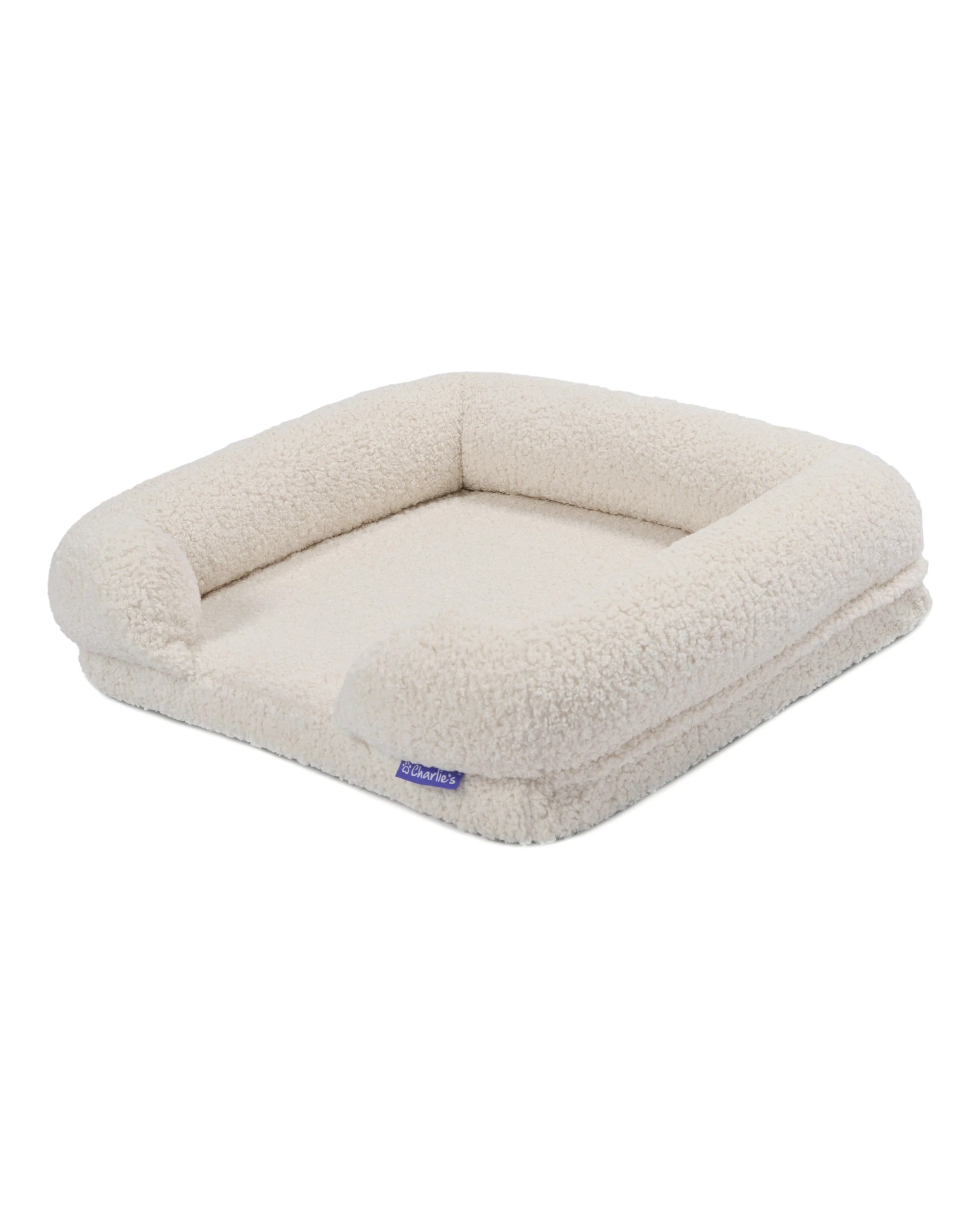 4 Charlie's Teddy Fleece Orthopedic Memory Foam Sofa Dog Bed with Bolster Medium - Cream, 4 of 9