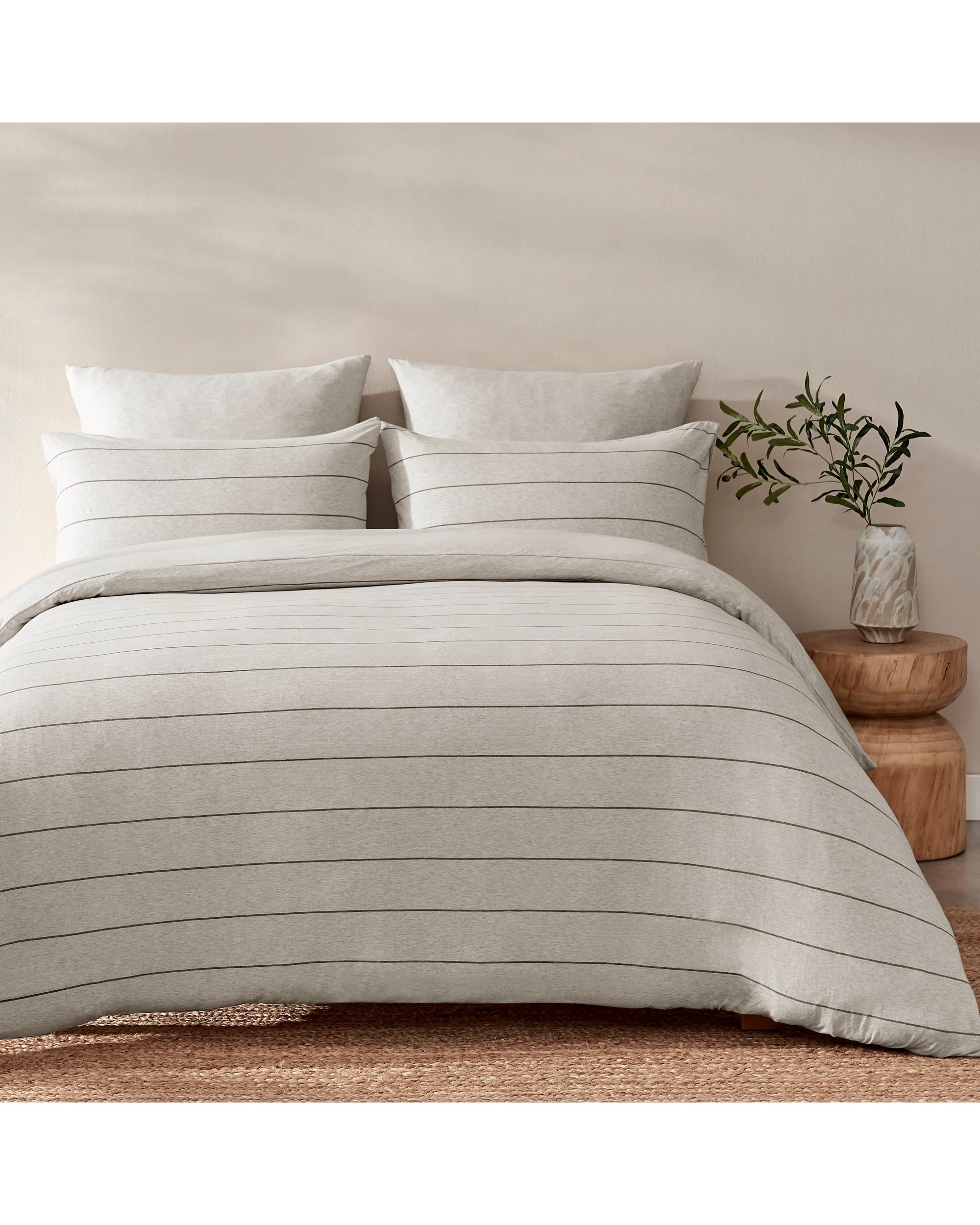 1 Dreamaker Jersey Luxe 100% Cotton Reversible Quilt Cover Set Charcoal - Single Bed - Oatmeal, 1 of 10