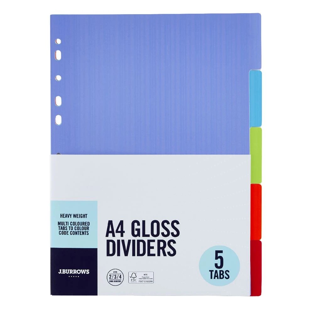 2 J.Burrows  A4 5 Tab Gloss Dividers, 2 of 4