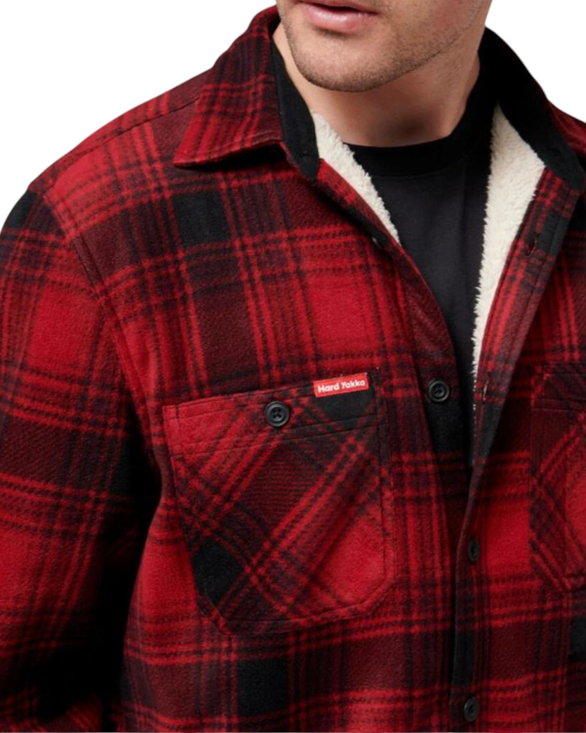 5 Hard Yakka Mens Legends Sherpa Fleece Jacket Shirt Camper Red With Free Beanie CAMPER RED, 5 of 9