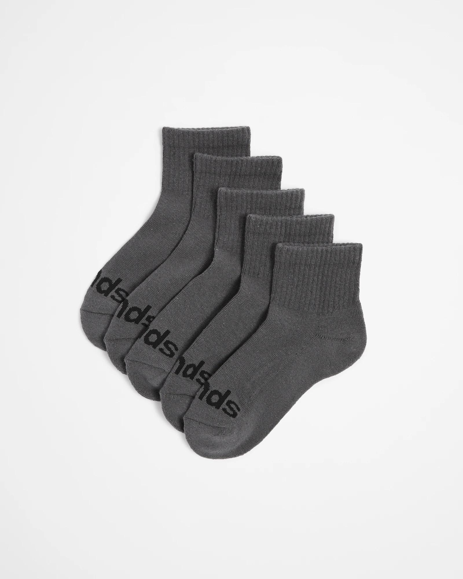 1 Bonds Kids Cushioned 1/4 Crew Socks - 5 Pack GREY, 1 of 3