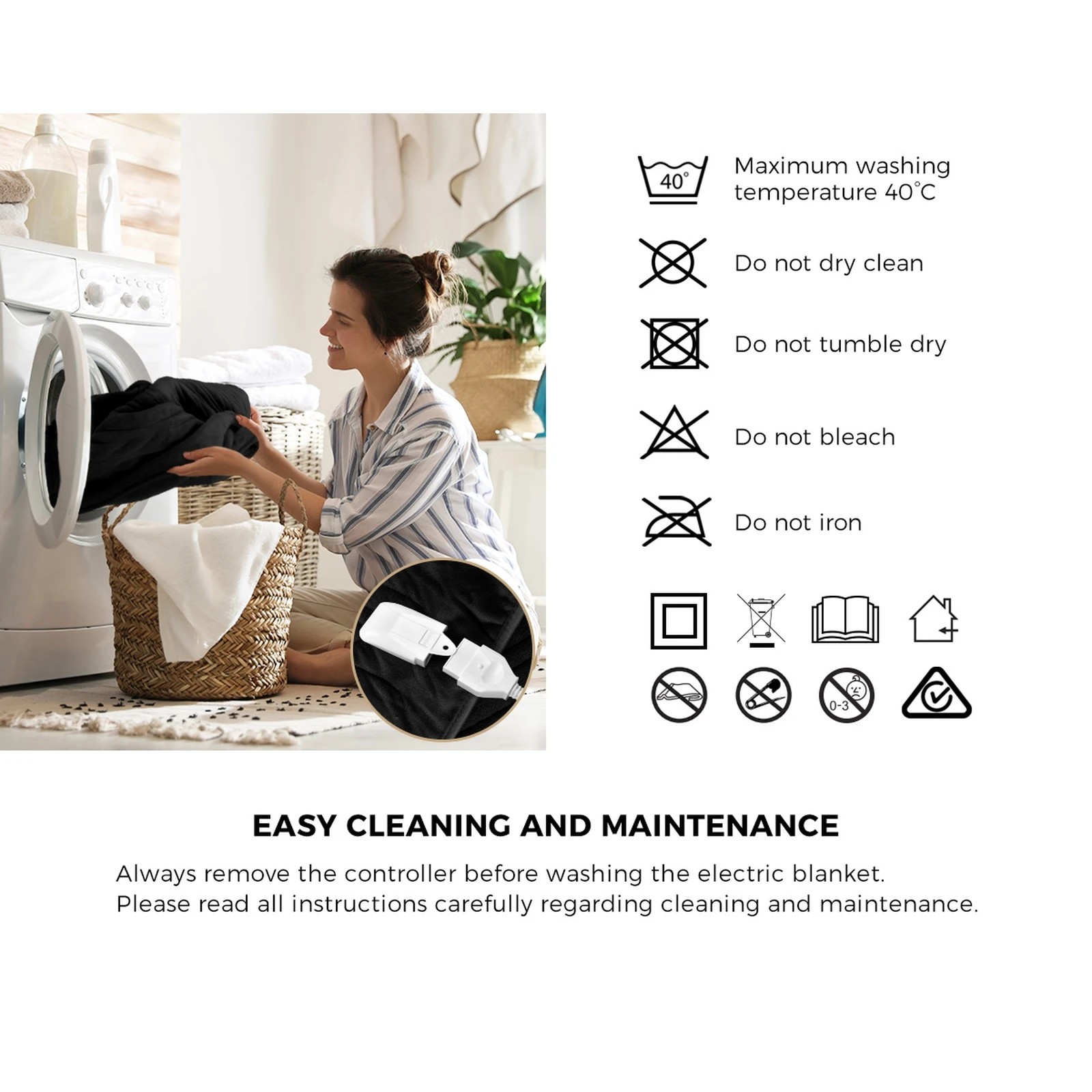 8 Bedra Bedding Washable Electric Heated Throw Rug Flannel Snuggle Blanket Winter Warm - Black, 8 of 10