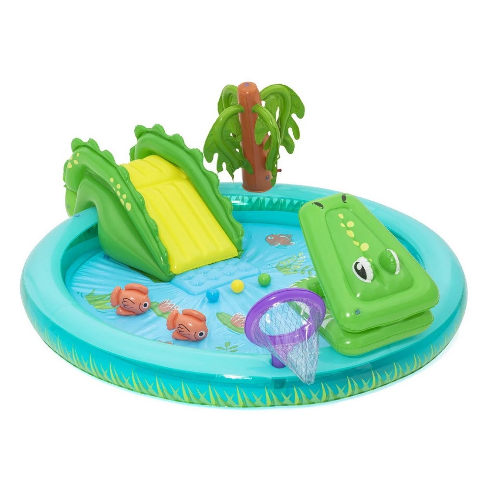 1 Bestway Kids Inflatable Splash Play Pool with Slide Ball Crocodile Fishing Net - Multi, 1 of 5