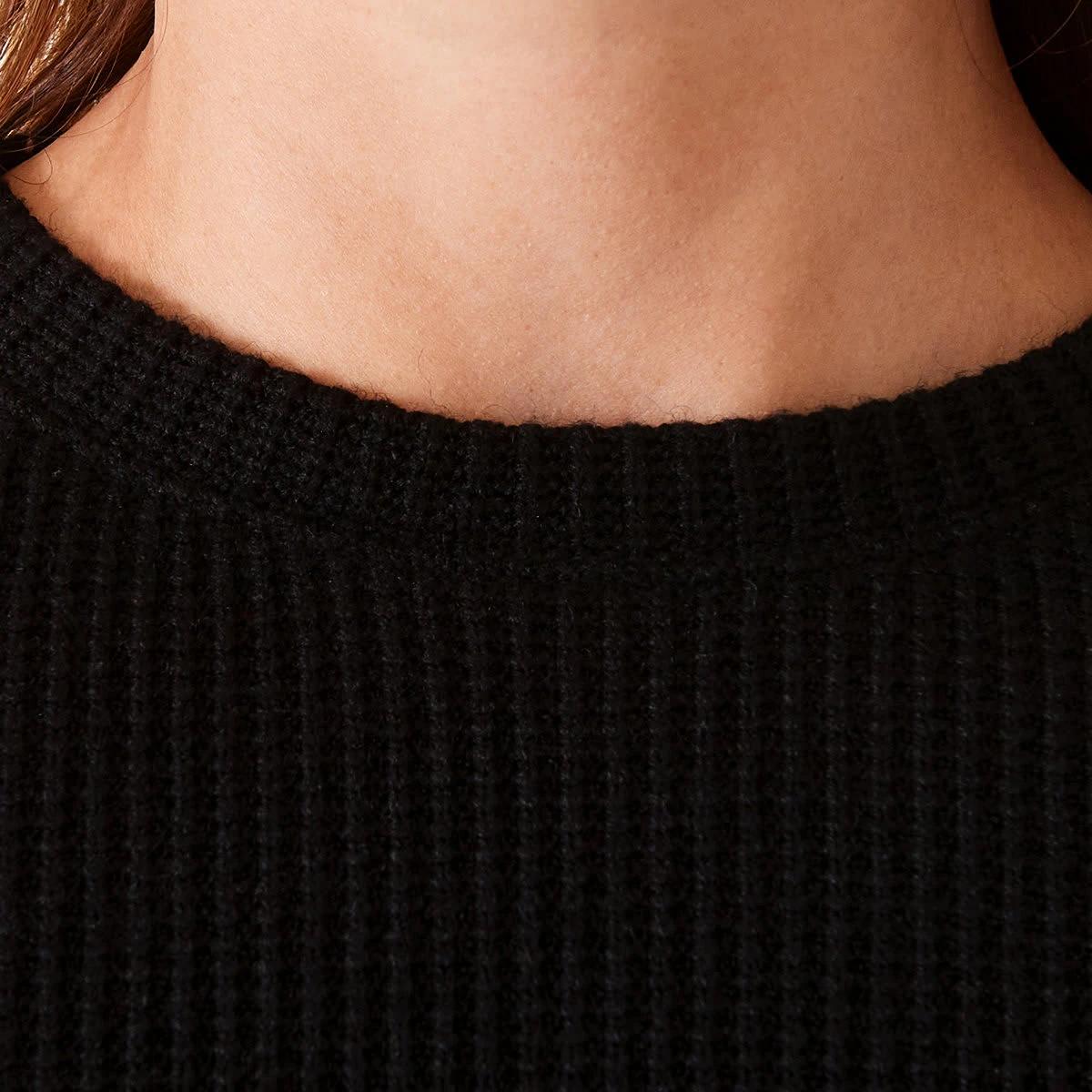 5 Long Sleeve Waffle Crew Neck Crop Top Black, 5 of 6