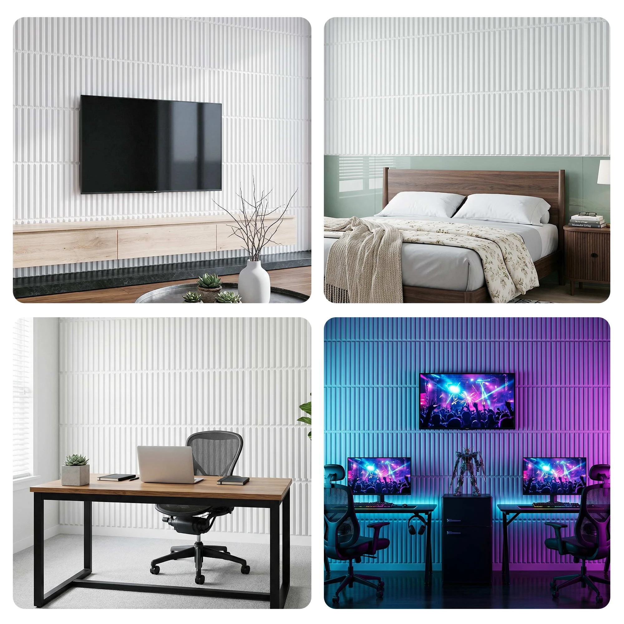 8 Artiss 3D Wall Panels Vertical 15PCS PVC Decorative Panels 50x50cm Feature Wall - White, 8 of 8