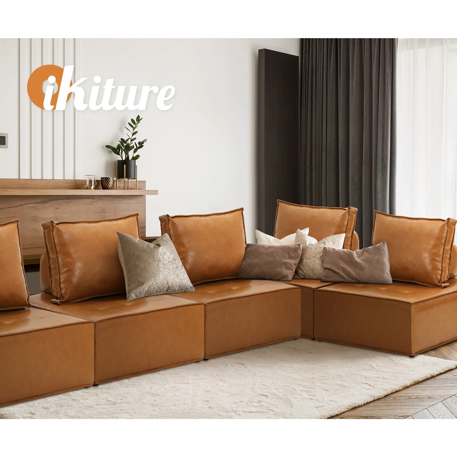 7 Oikiture 2pc Modular Sofa Lounge Chair Armless Tofu Back Pu Leather
 - Brown, 7 of 10