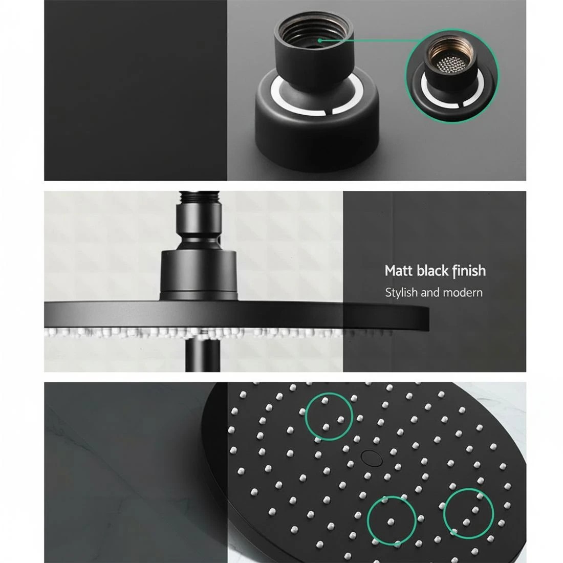 2 Cefito 9'' Rain Shower Head Set Handheld Round High Pressure - Black, 2 of 5