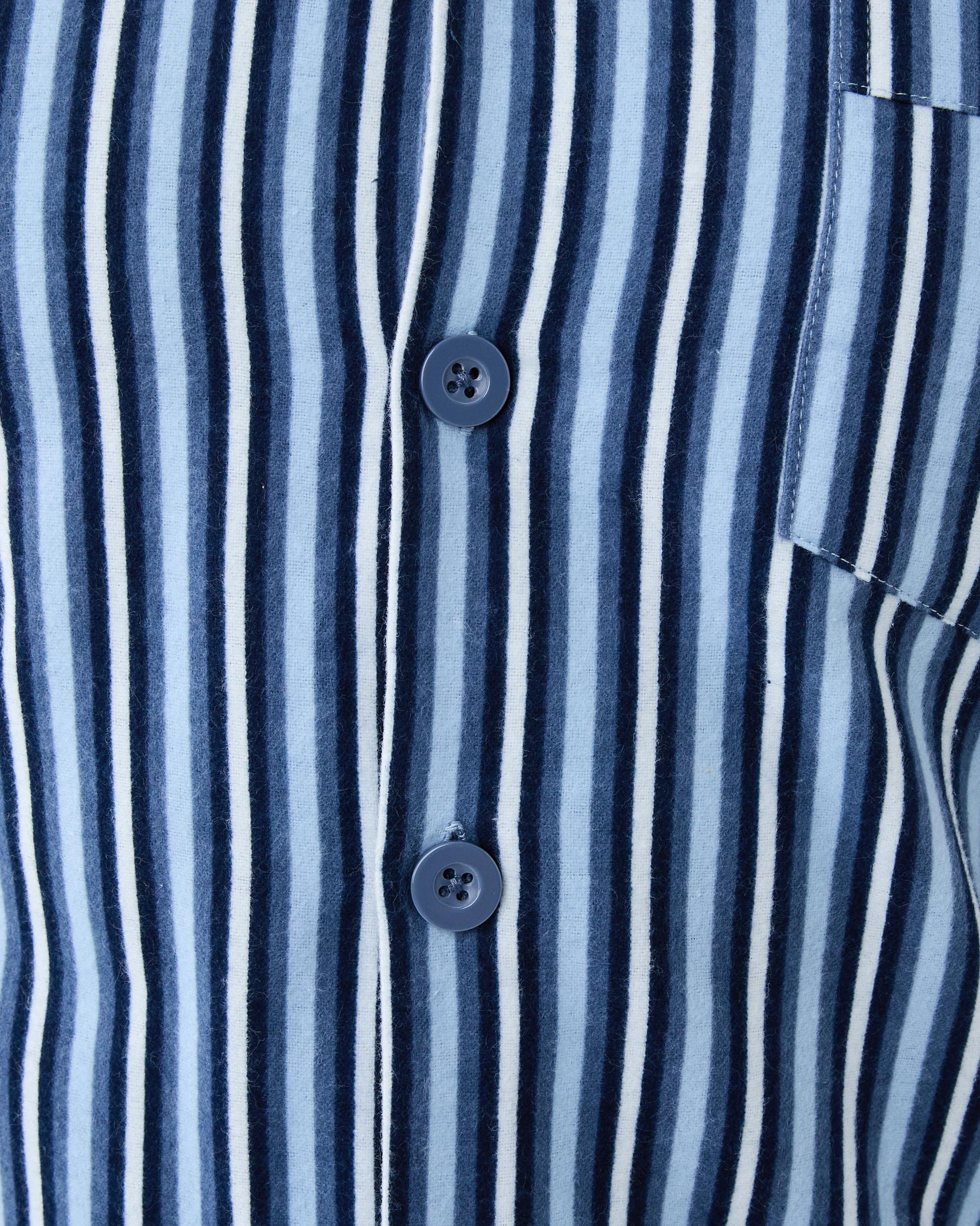 7 Print Flannel Pyjama Set Blu Stripe, 7 of 8