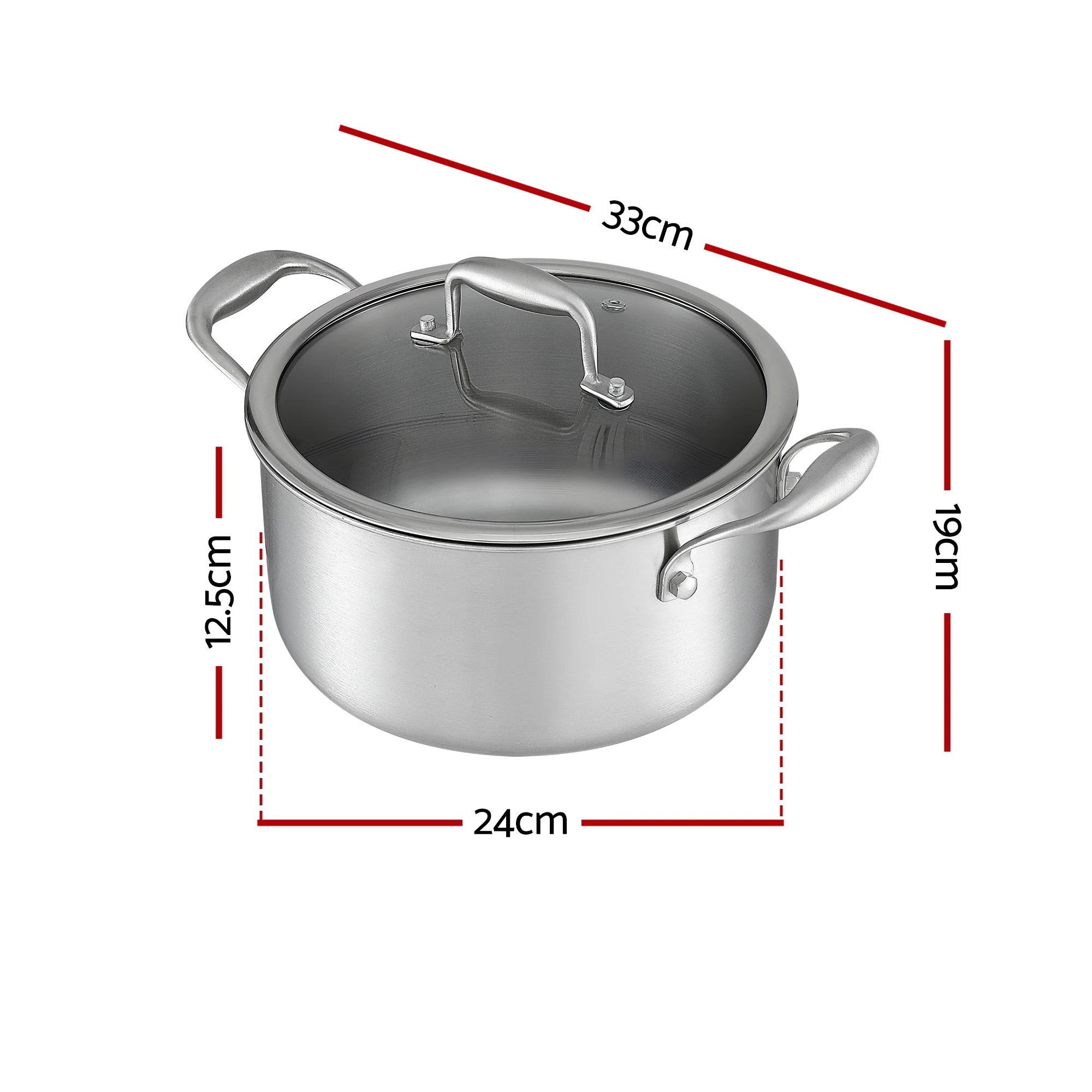 5-Star Chef 5L Stainless Steel Casserole Pot with Glass Lid Stock Pot ...