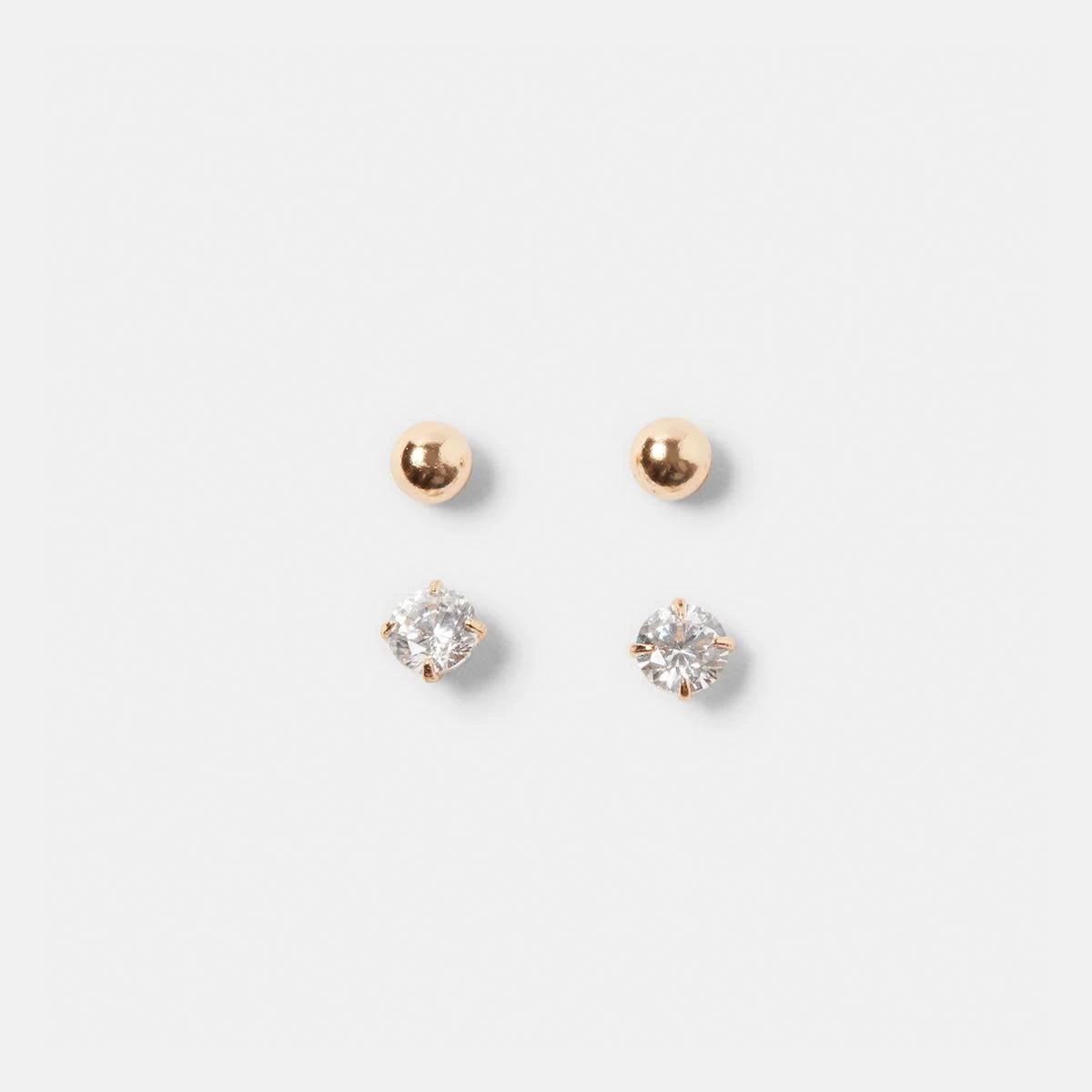 1 2 Pack Stud and Clear Gem Earrings - Gold Tone Gold, 1 of 6