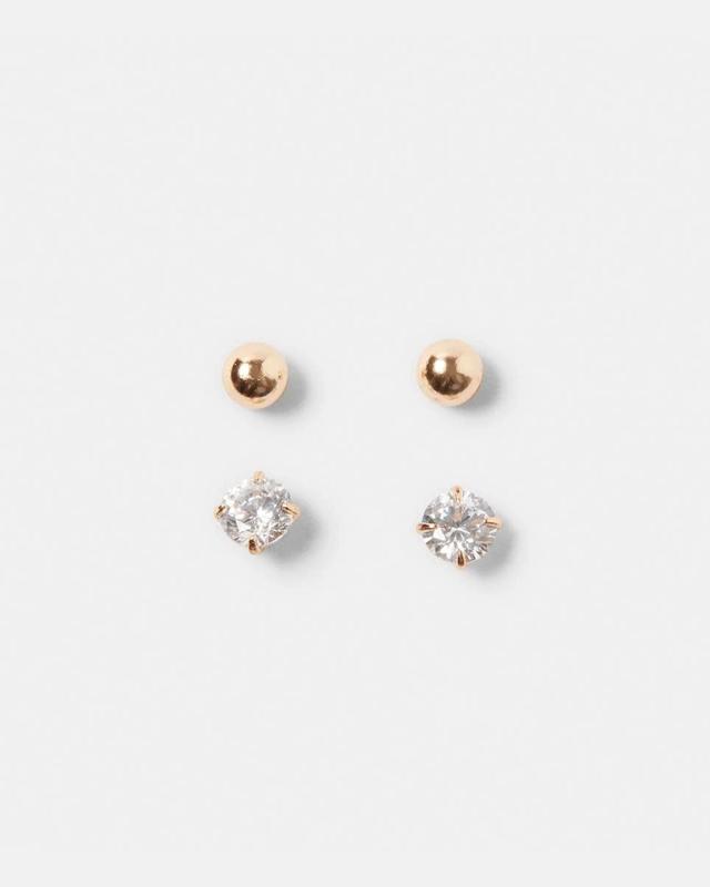 2 Pack Stud and Clear Gem Earrings - Gold 
