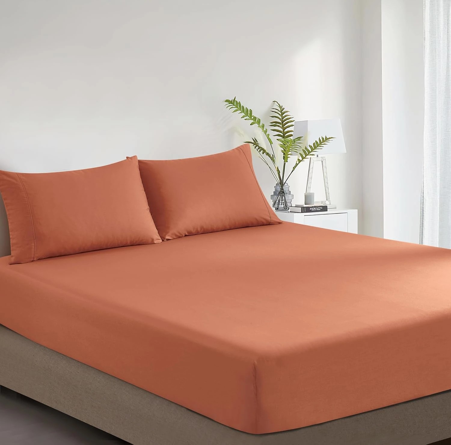 2 Gioia Casa Vintage Washed Cotton Fitted Sheet Set Soft Breathable - King Single Bed - Brick, 2 of 6