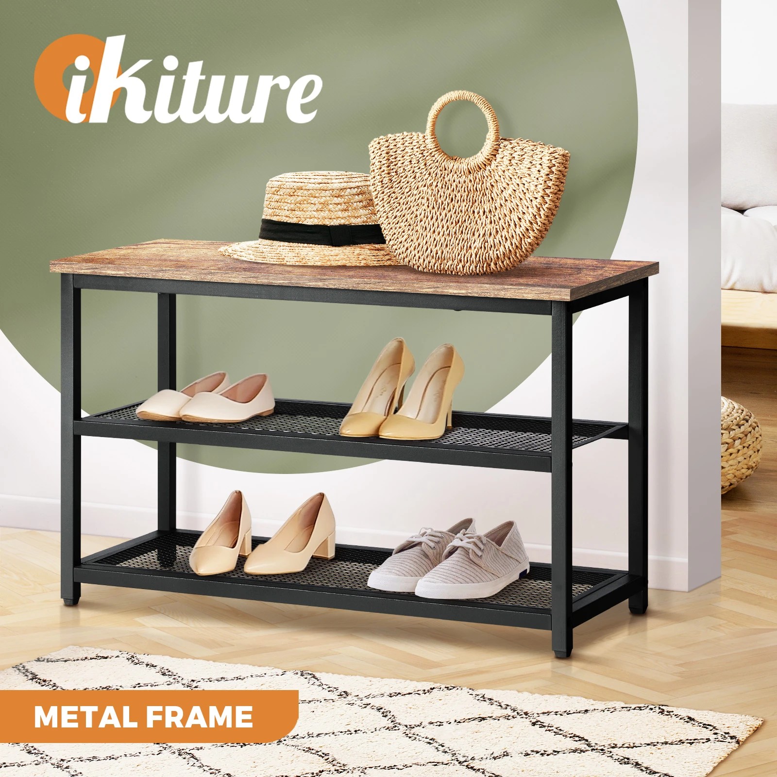 2 Oikiture Shoe Cabinet Bench Shoes Rack Shelf Storage 3-tier Industrial Furniture
 - Multi, 2 of 9