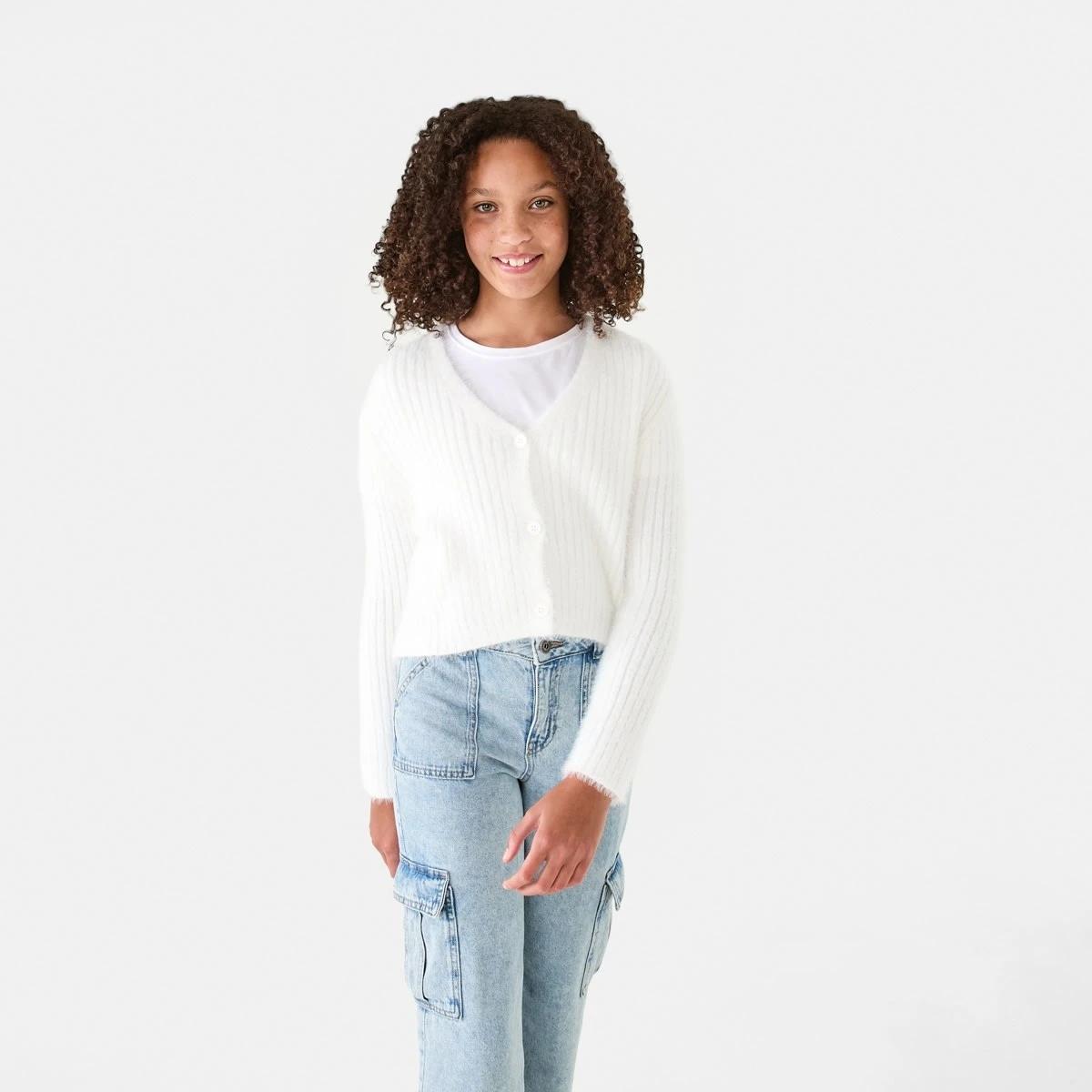 1 Crop Rib Cardigan Cream, 1 of 9