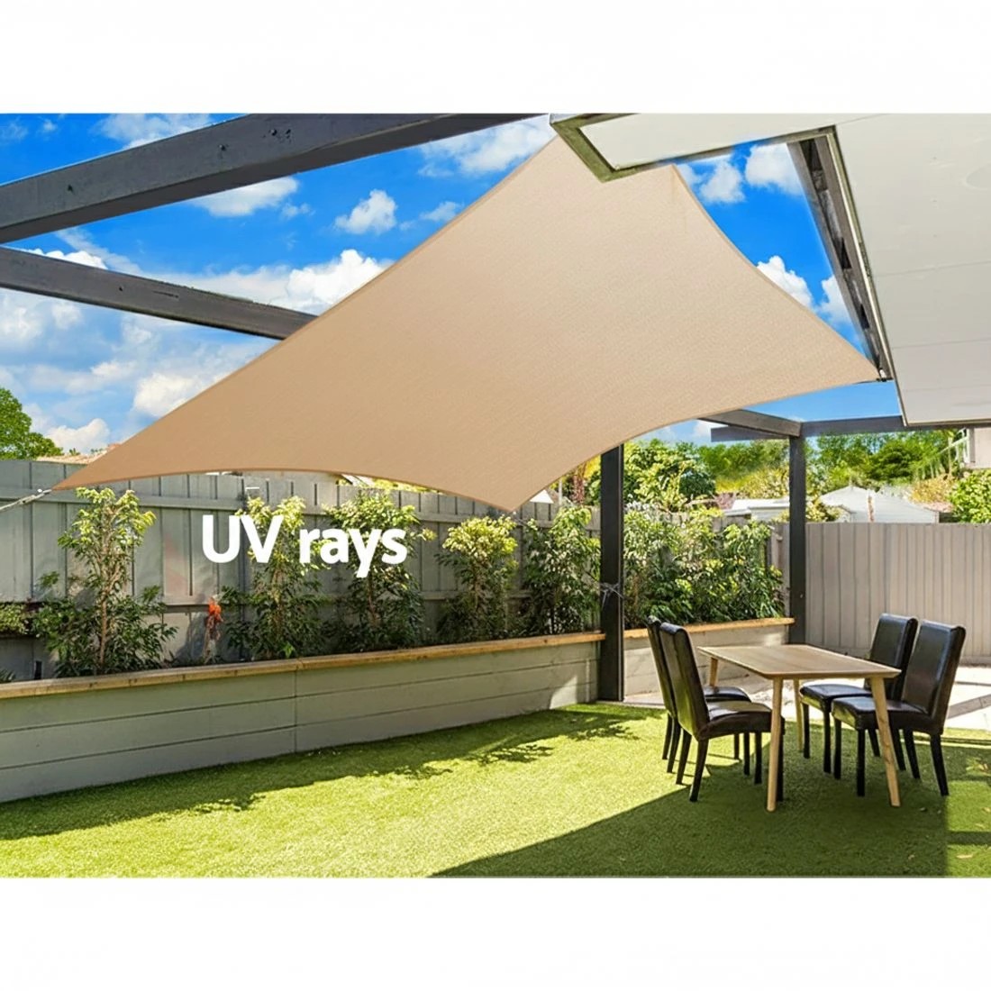 5 Instahut Shade Sail 3x6m Rectangle 185GSM 95% Sand Shade Cloth - Beige, 5 of 6