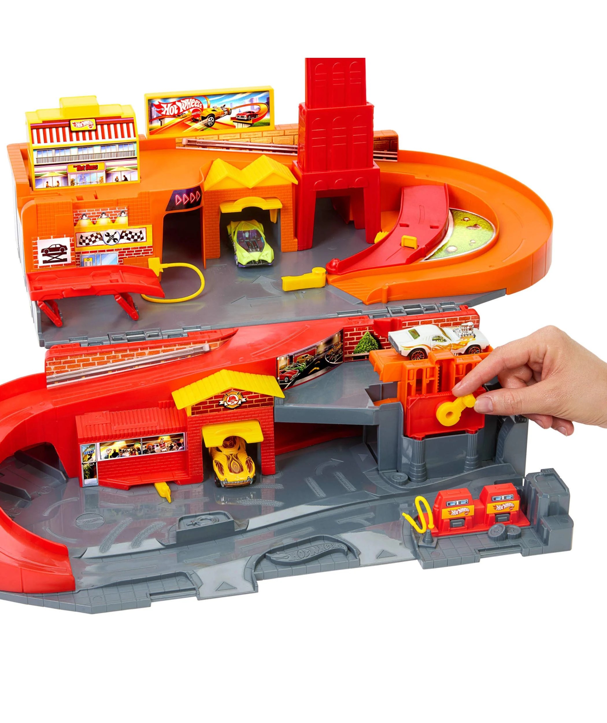 4 Mattel Hot Wheels Hot Ones Sto & Go Playset - Orange, 4 of 6