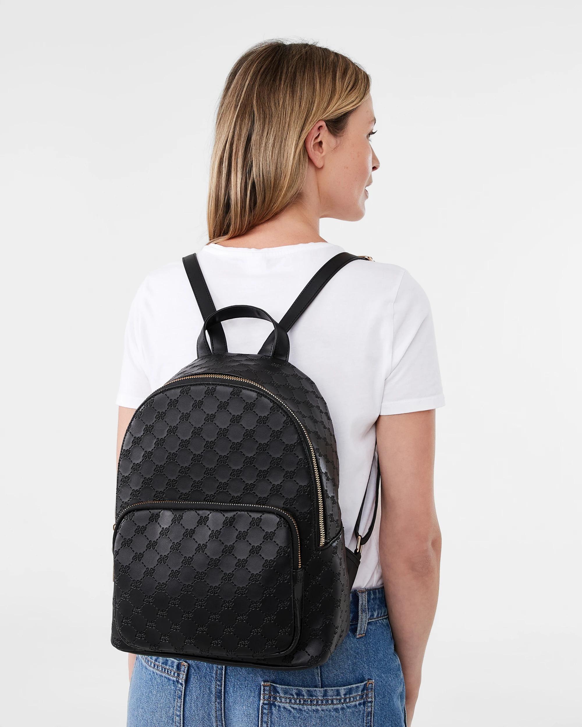 6 Embossed Backpack - Brown Blk Mono, 6 of 6