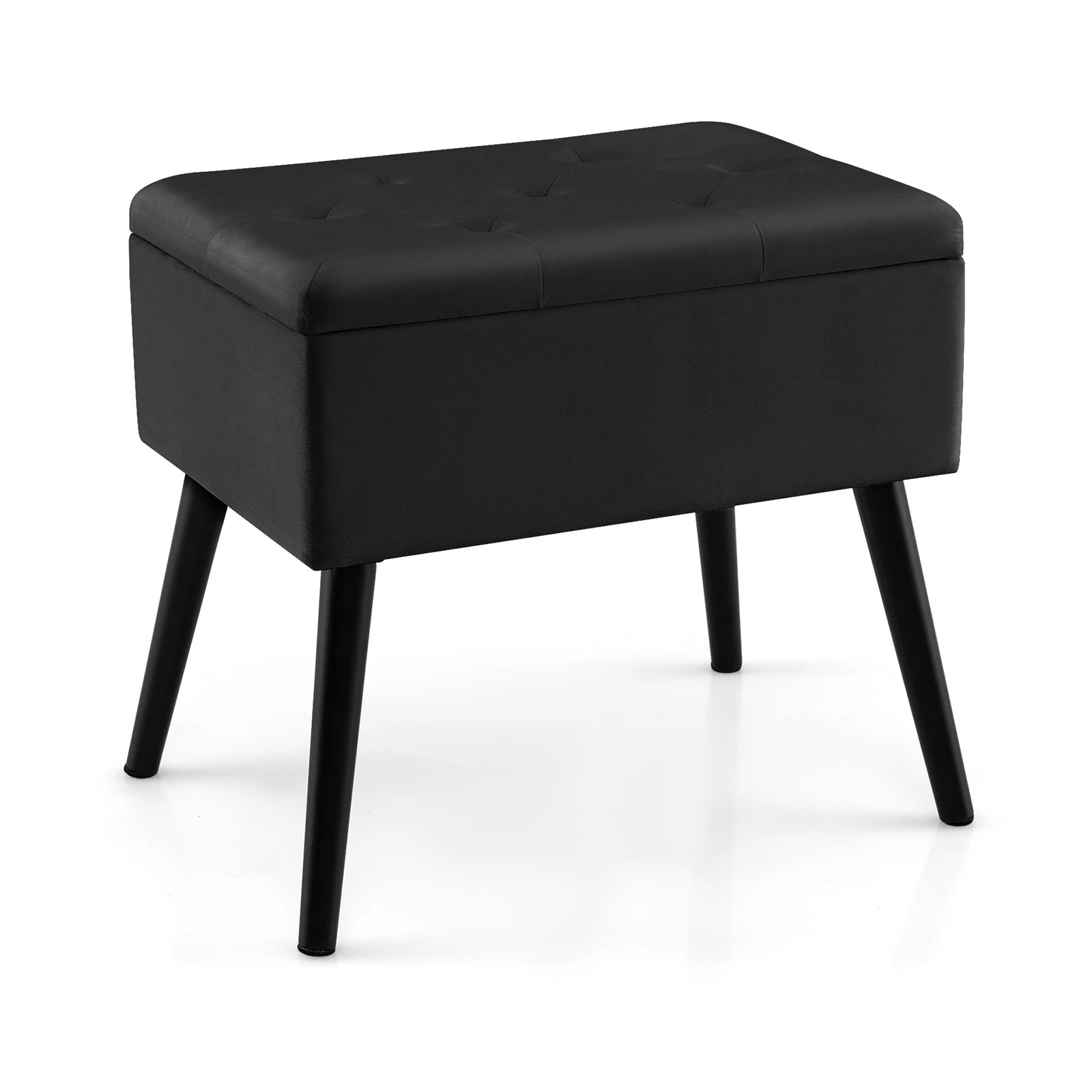 1 Costway Storage Bench Ottoman Padded Stool Seat Fabric Bench Footrest Toy Blanket Box Wood Leg - Black, 1 of 4
