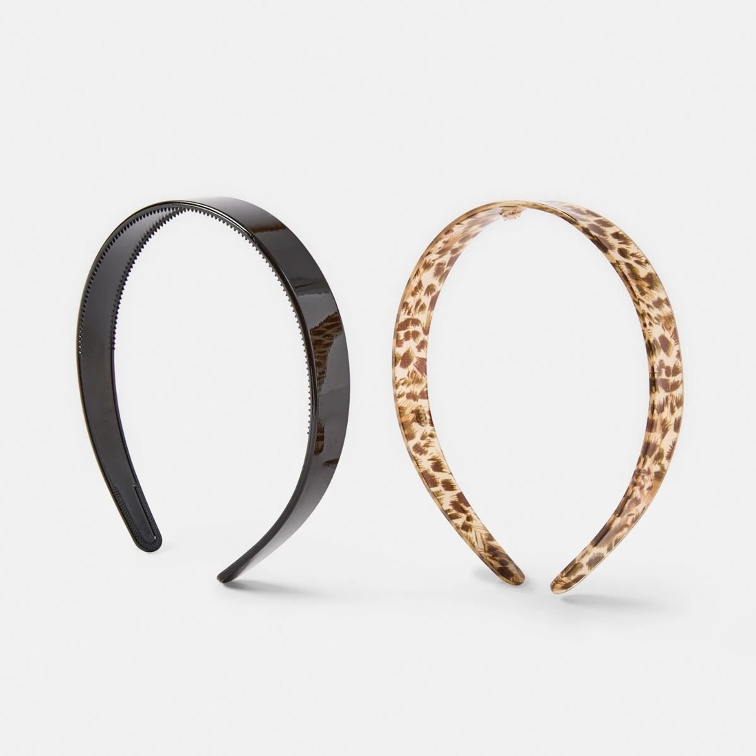 1 2 Pack Plastic Headband - Black and Leopard Print, 1 of 5