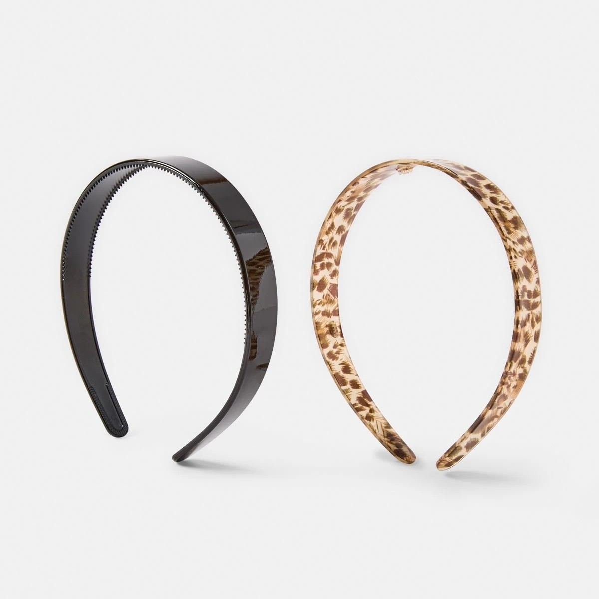 1 2 Pack Plastic Headband - Black and Leopard Print, 1 of 5