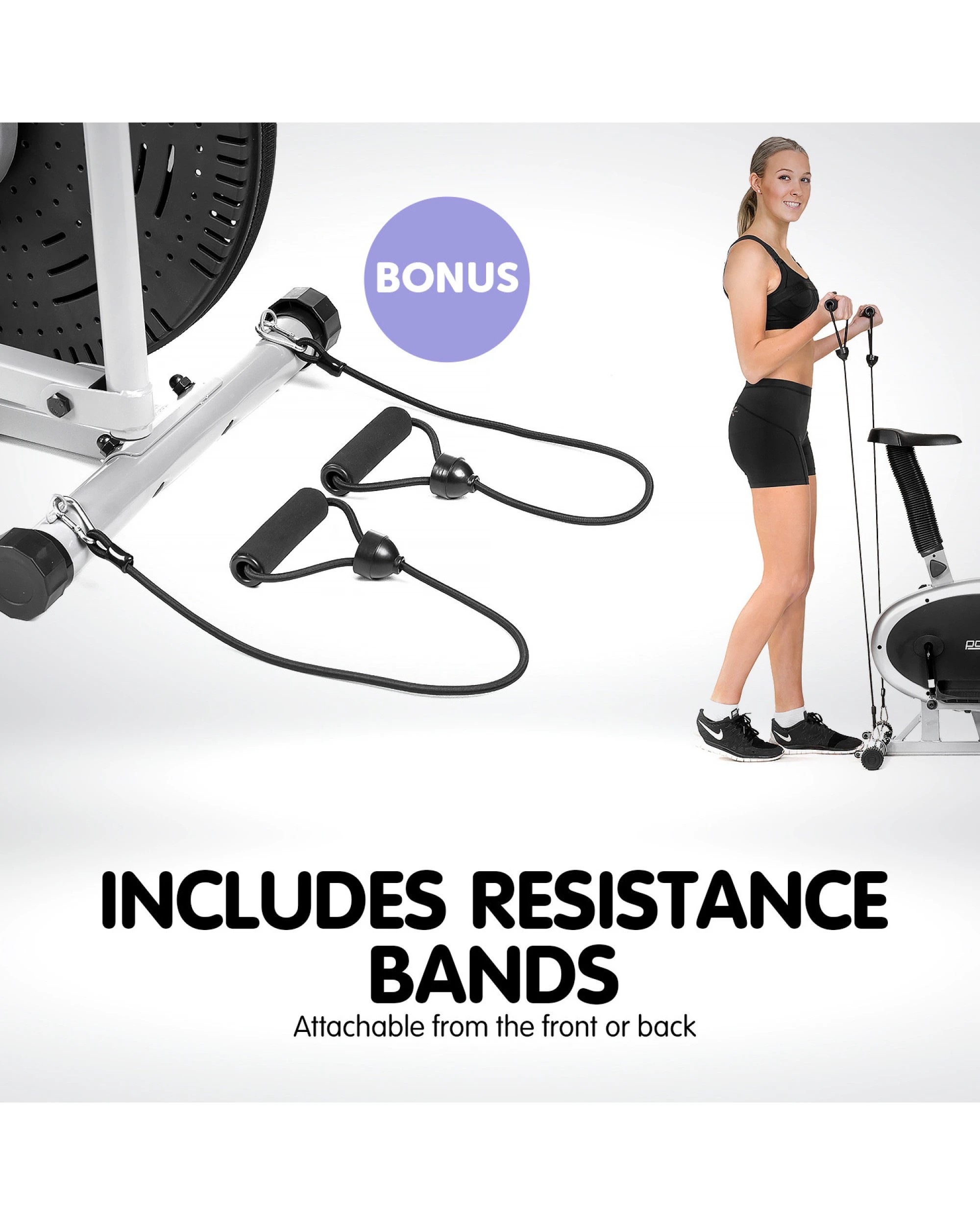 10 Powertrain 3-in-1 Elliptical Cross Trainer Exercise Bike Resistance Bands Cardio, 10 of 10