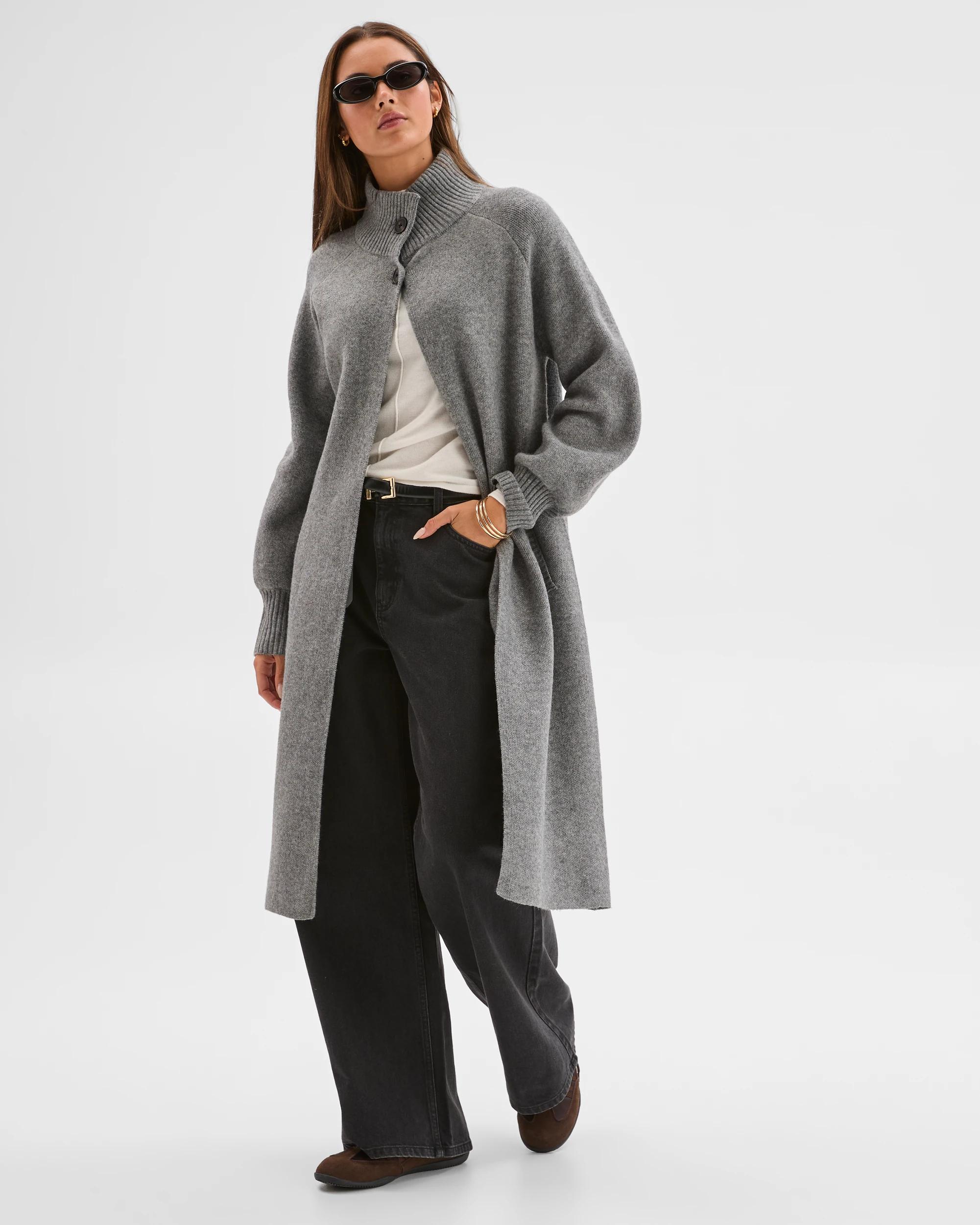 2 Lily Loves Funnel Neck Longline Cardigan GREY MARLE, 2 of 8