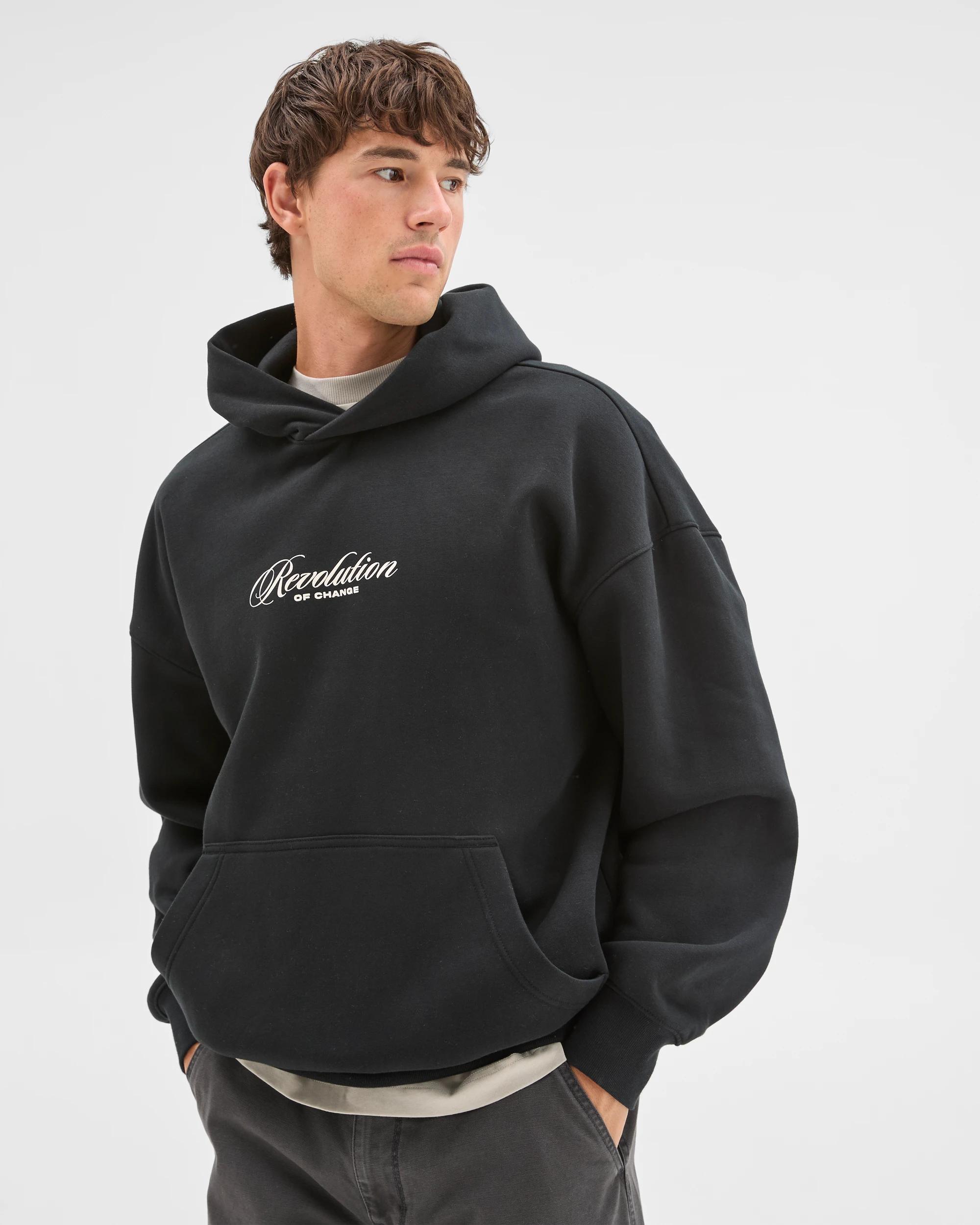 3 Commons Australian Cotton Blend Heavyweight Graphic Hoodie BLACK REVOLUTION, 3 of 6