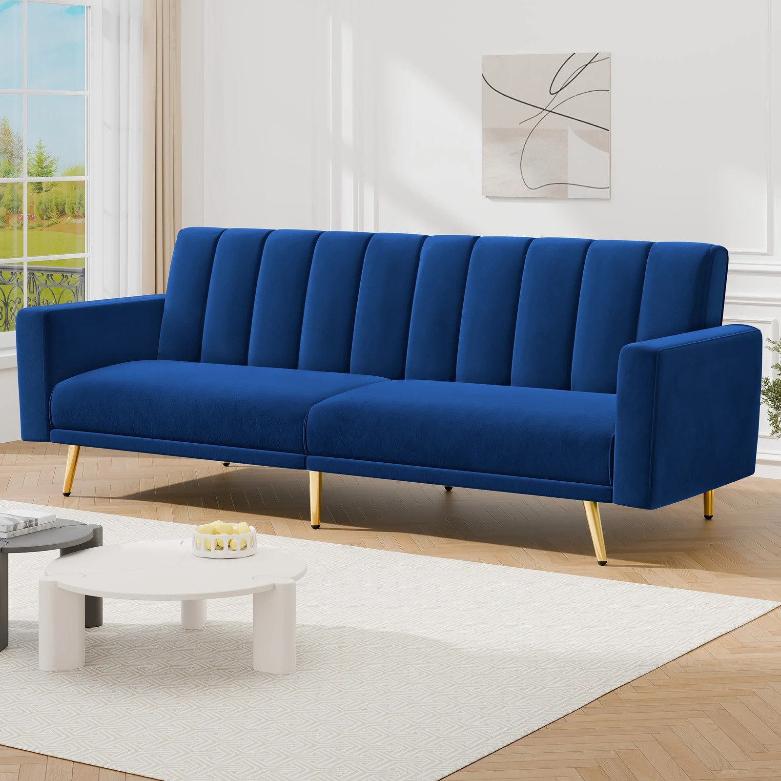 8 Alfordson Sofa Bed Couch 3 Seater Lounge Velvet - Blue, 8 of 9