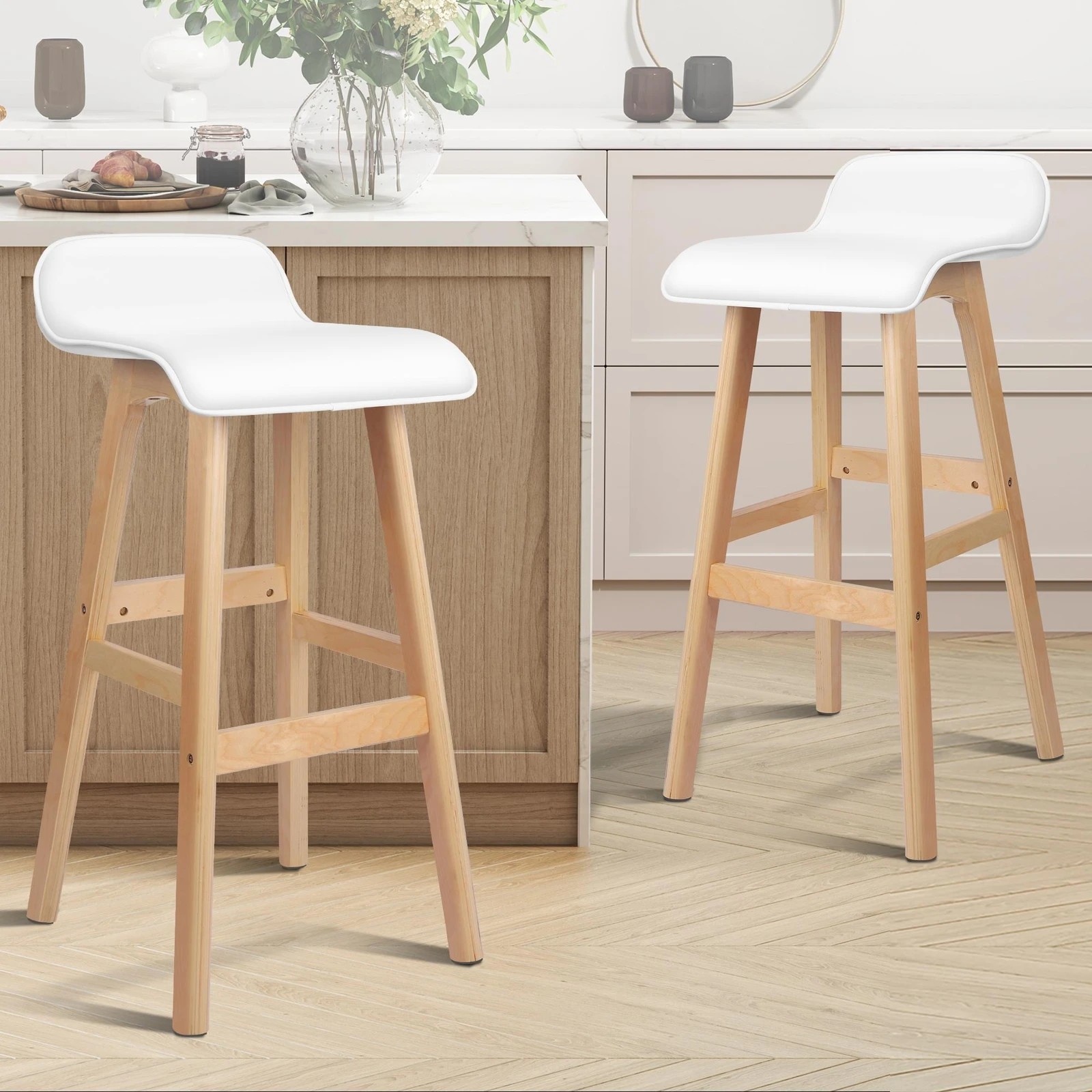 9 Alfordson 4x Wooden Bar Stools Kitchen Dining Chair Leather Samuel - White, 9 of 9